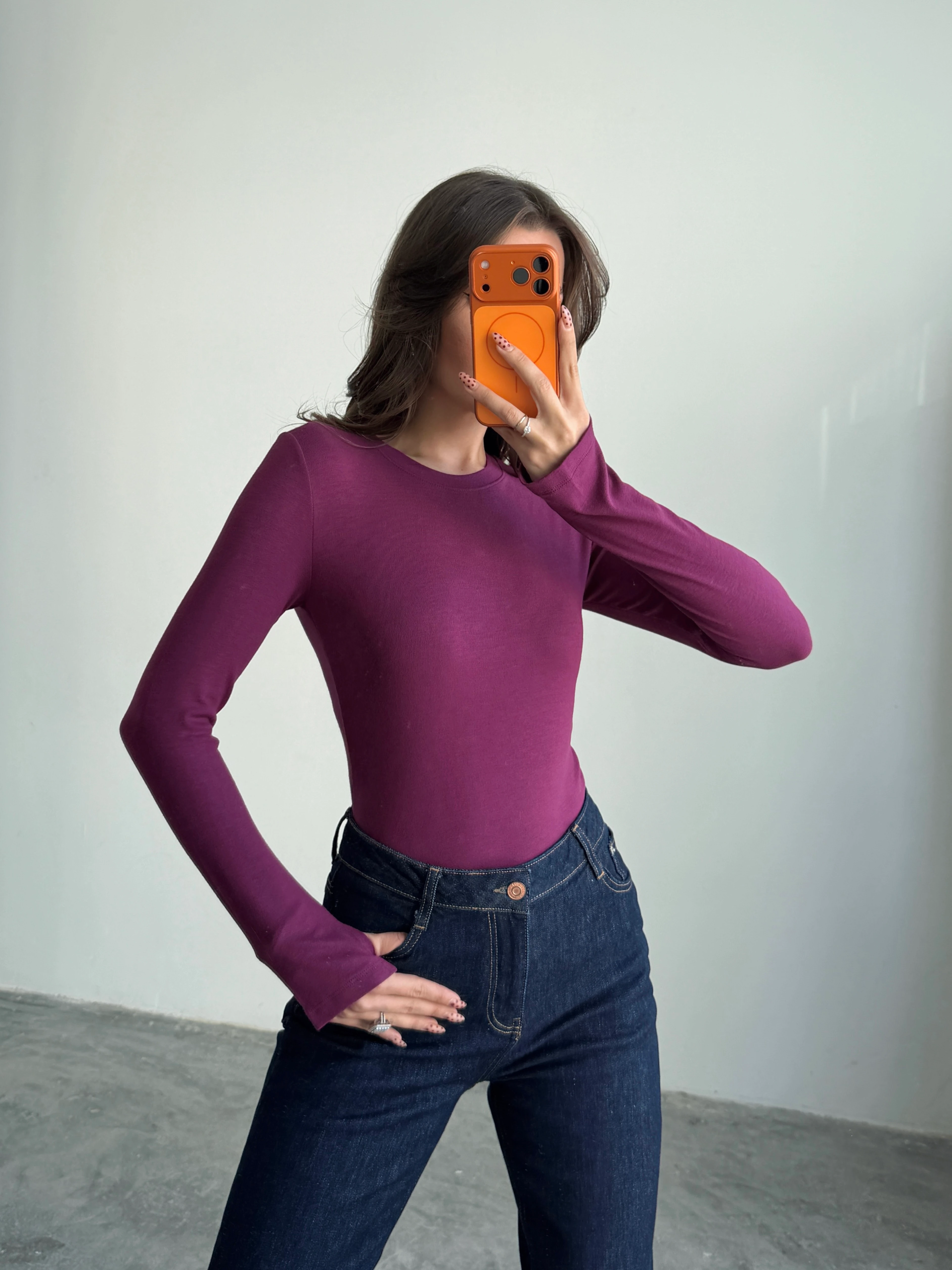 Parmak Geçirmeli Bluz - Mürdüm