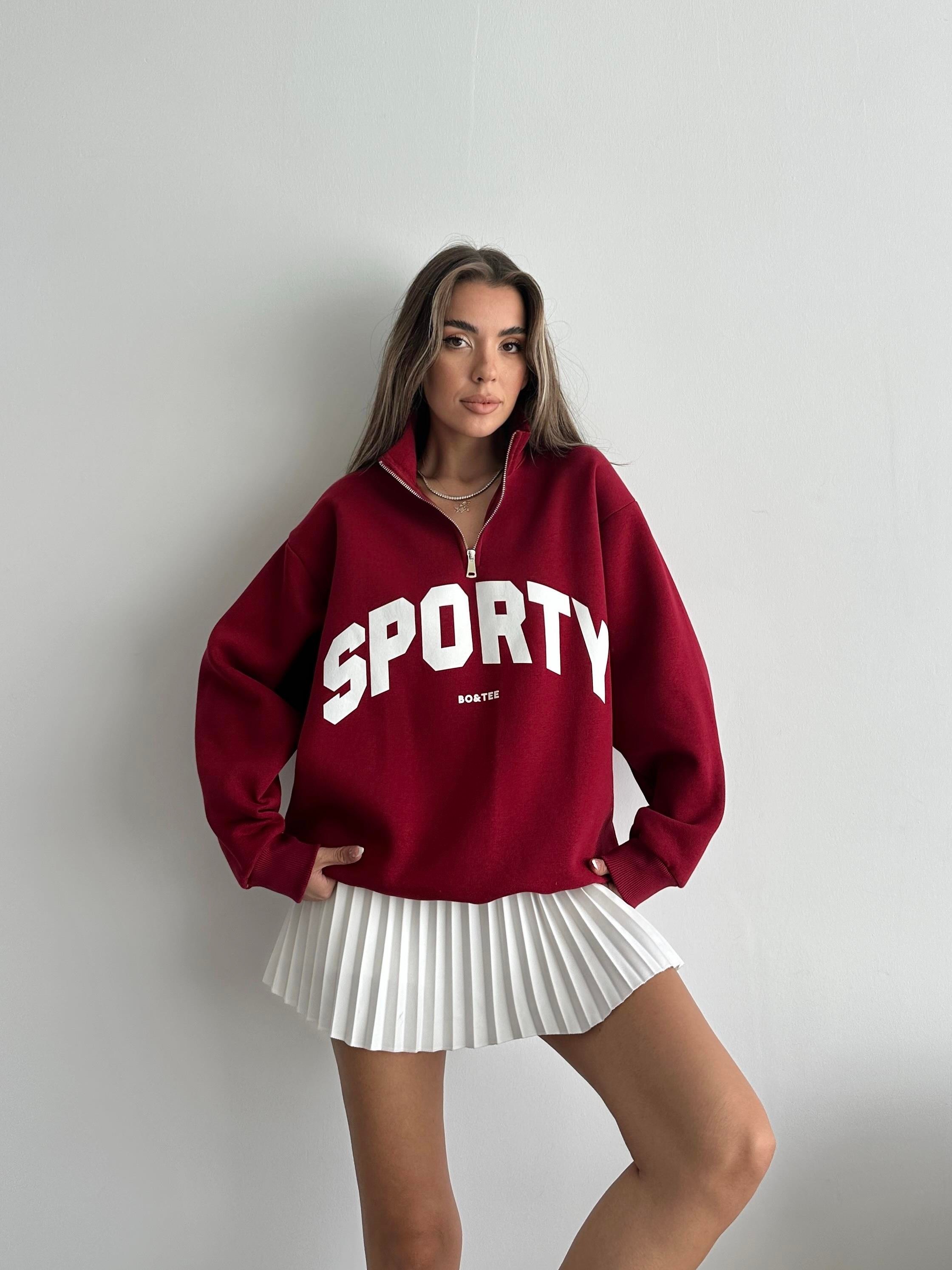 Yarım Fermuar Sporty Sweat Bordo