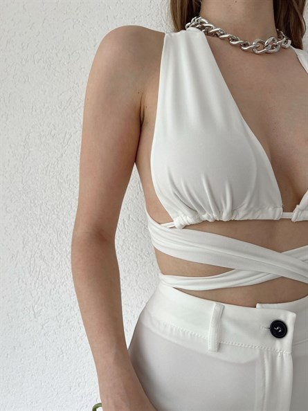 Bağlamalı Sandy Croptop Beyaz