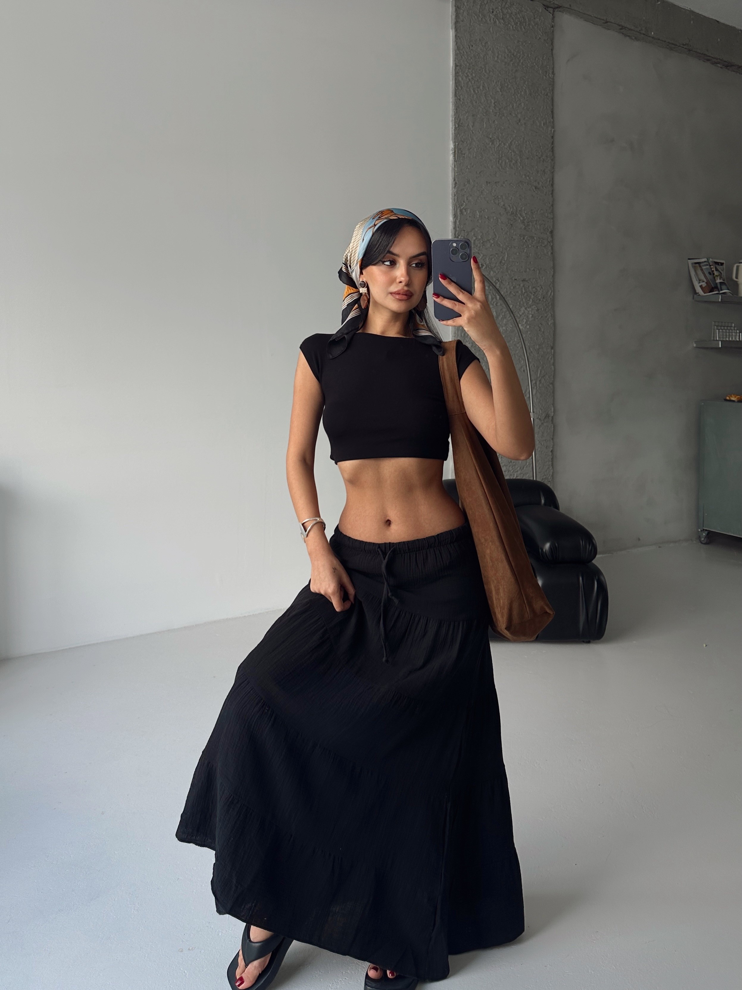 Keten Maxi Etek  - Siyah