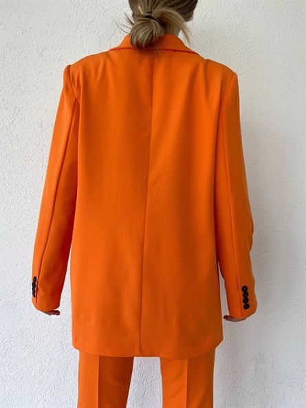 Tek Düğme Astarlı Blazer Ceket Turuncu