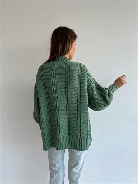 Düğmeli Oversize Örgü Hırka Mint