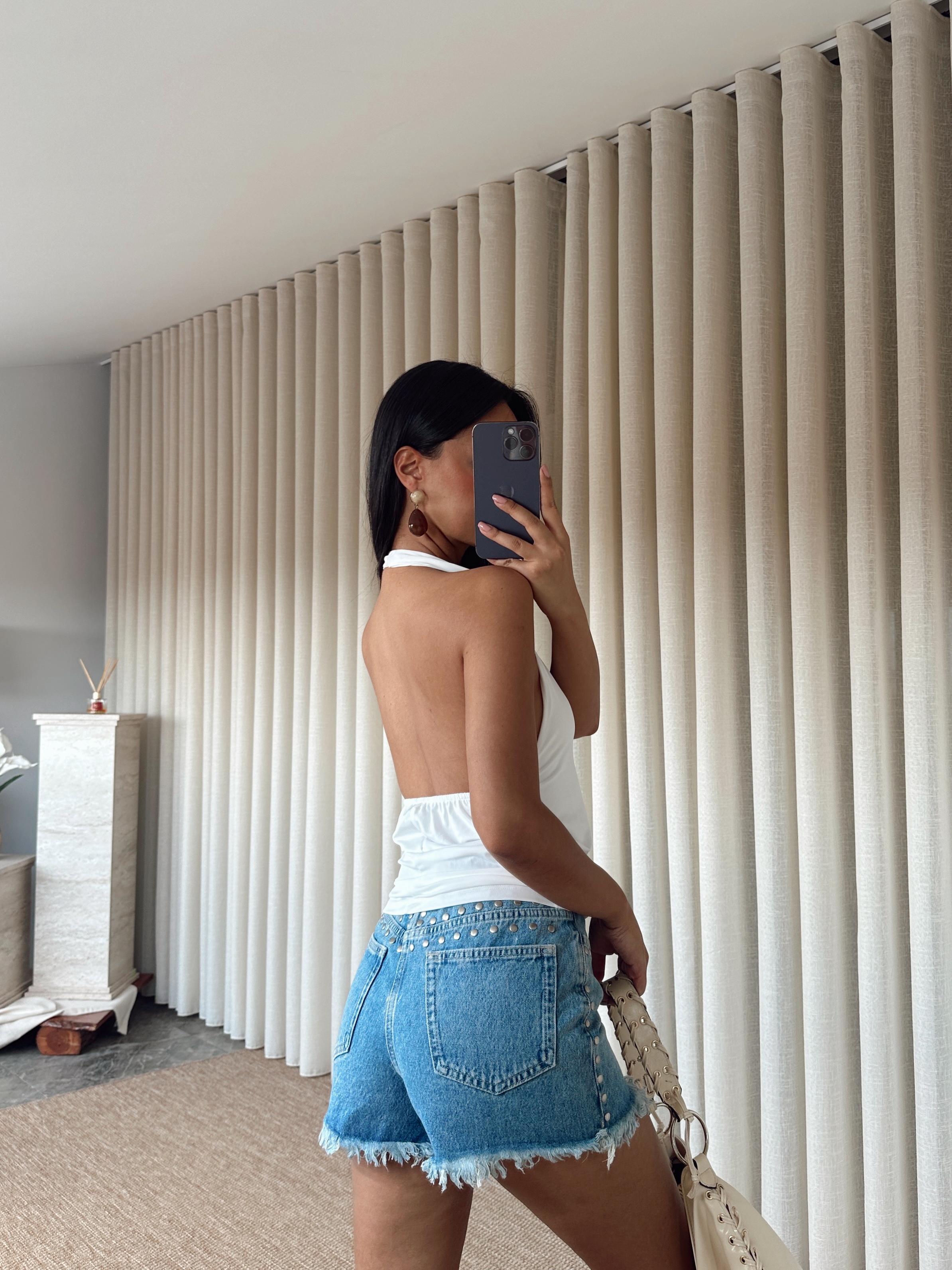 Boyundan Geçmeli Crop - Beyaz