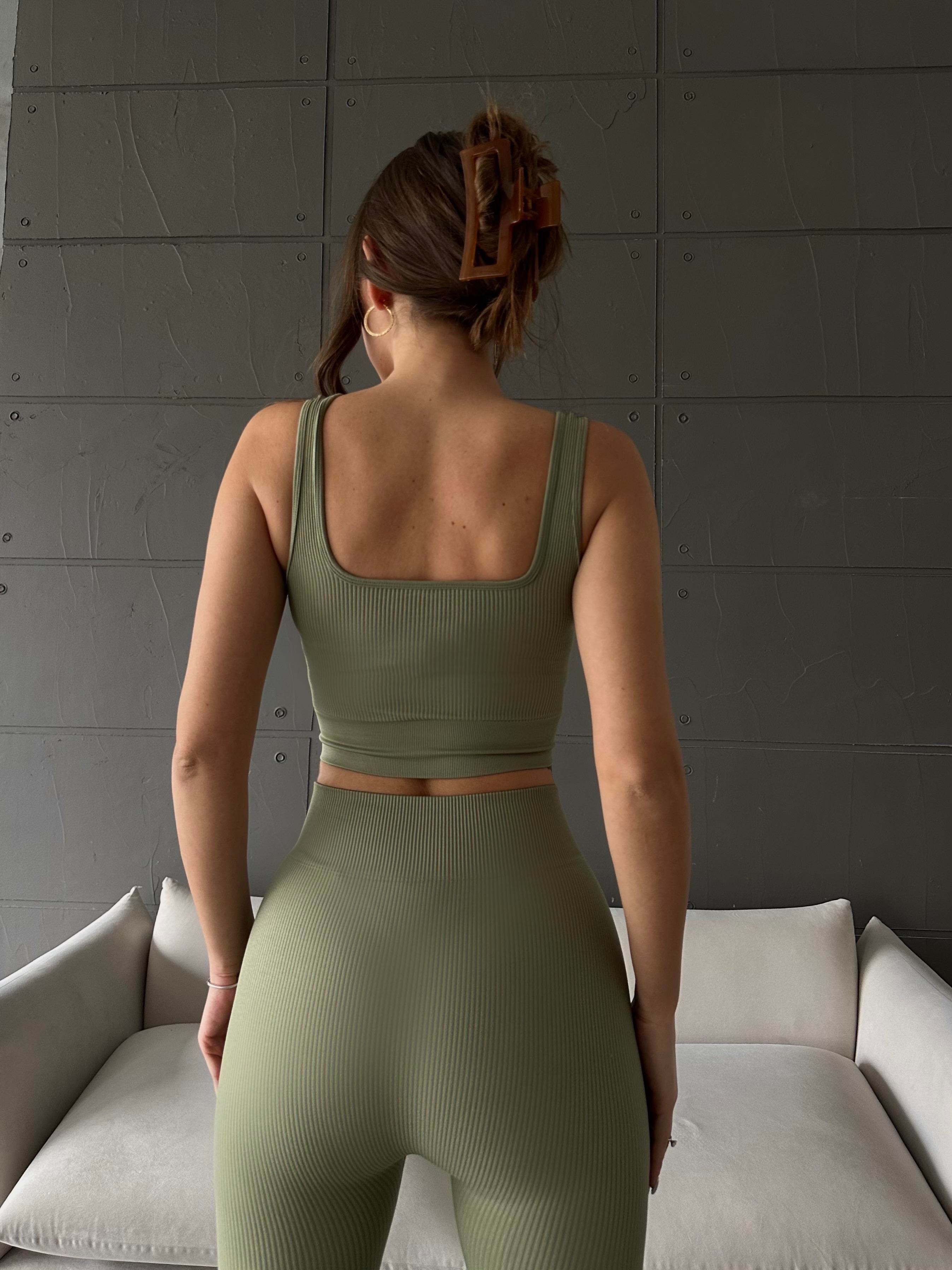 Jessica Fitilli Seamless Crop Haki Yeşil