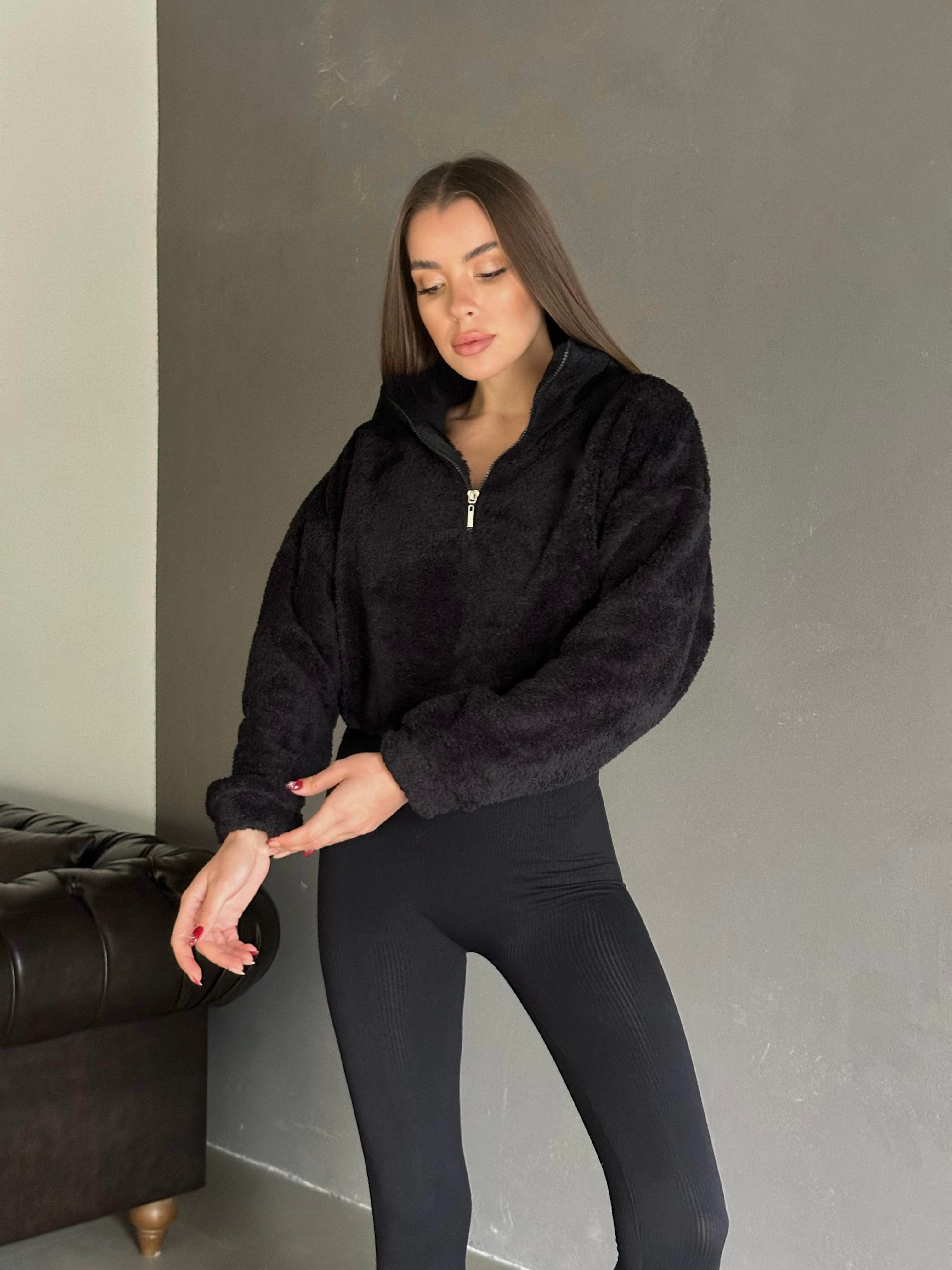 Bel Lastik Fermuarlı Peluş Siyah