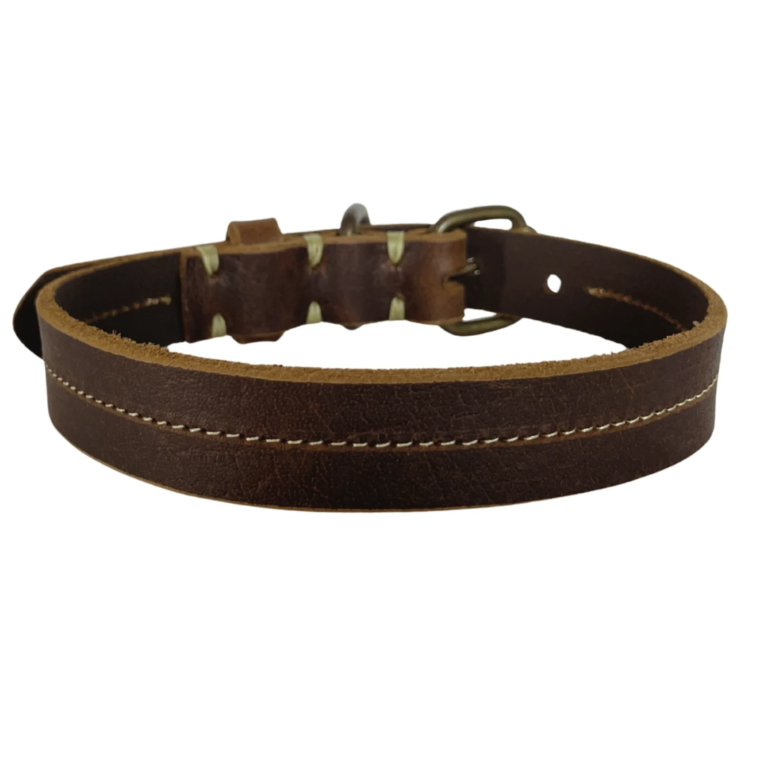 Hakiki Deri Dikiş Detaylı Köpek Tasması