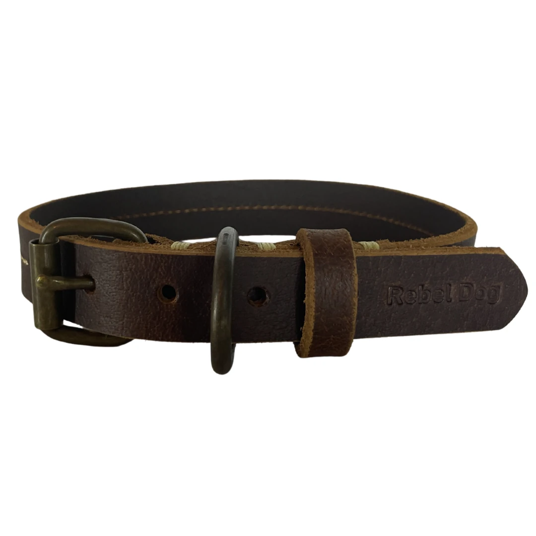 Hakiki Deri Dikiş Detaylı Köpek Tasması