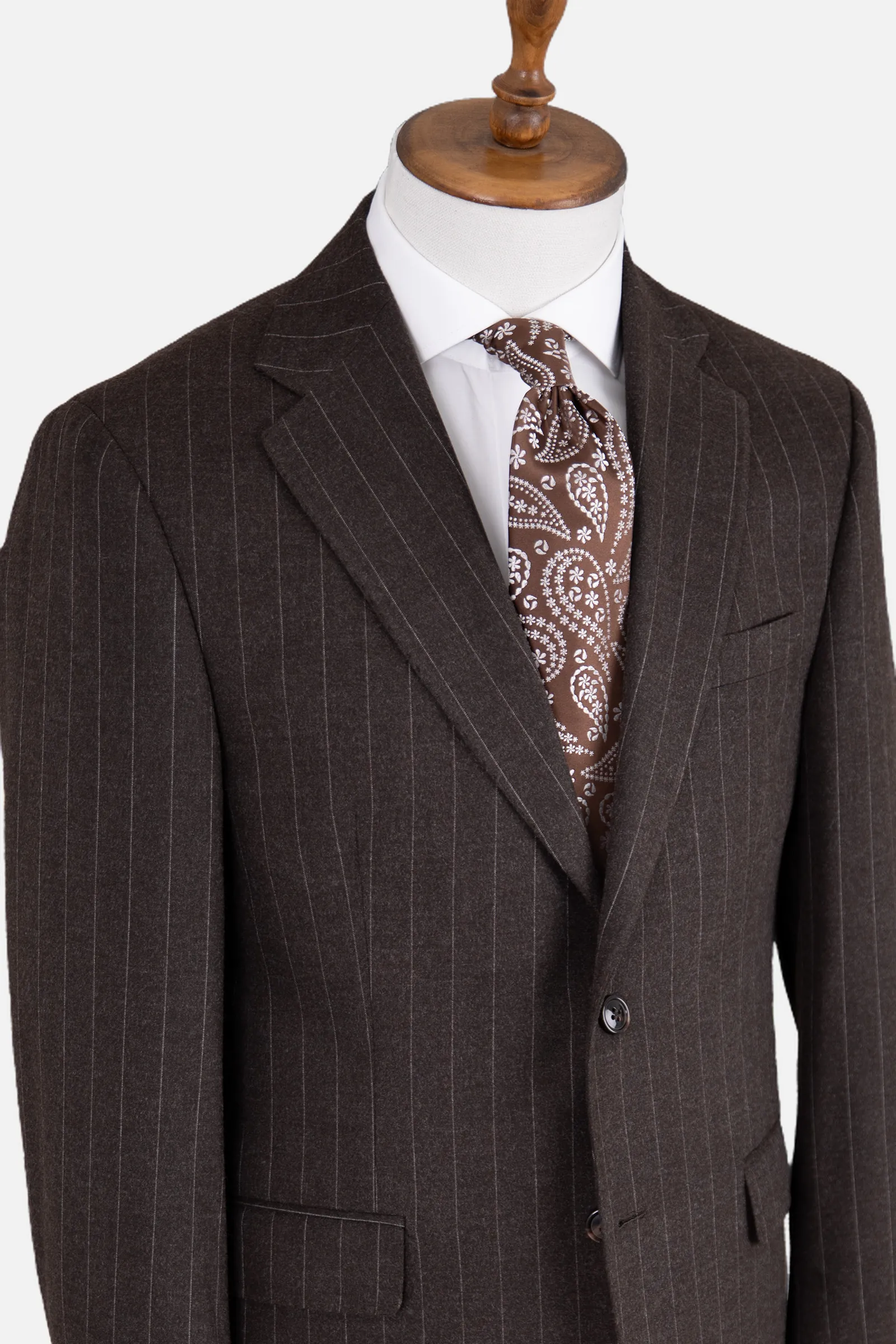 Yün Çizgili Takım Elbise - Kahverengi