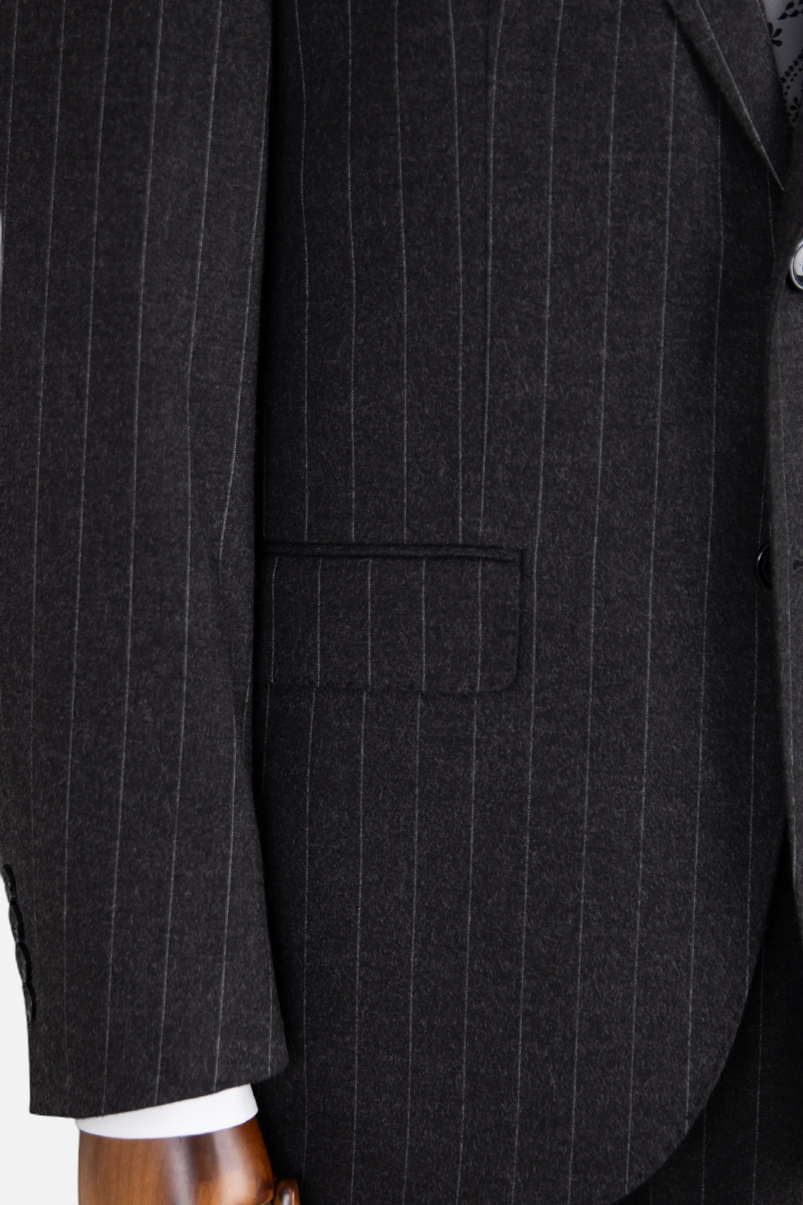 Yün Çizgili Takım Elbise - Siyah