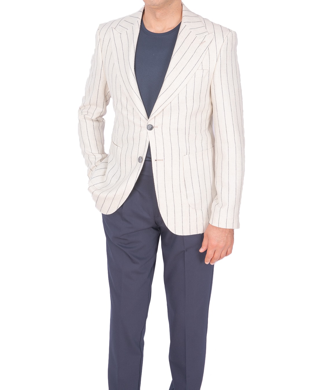 Slim Fit Keten Ceket - Lacivert