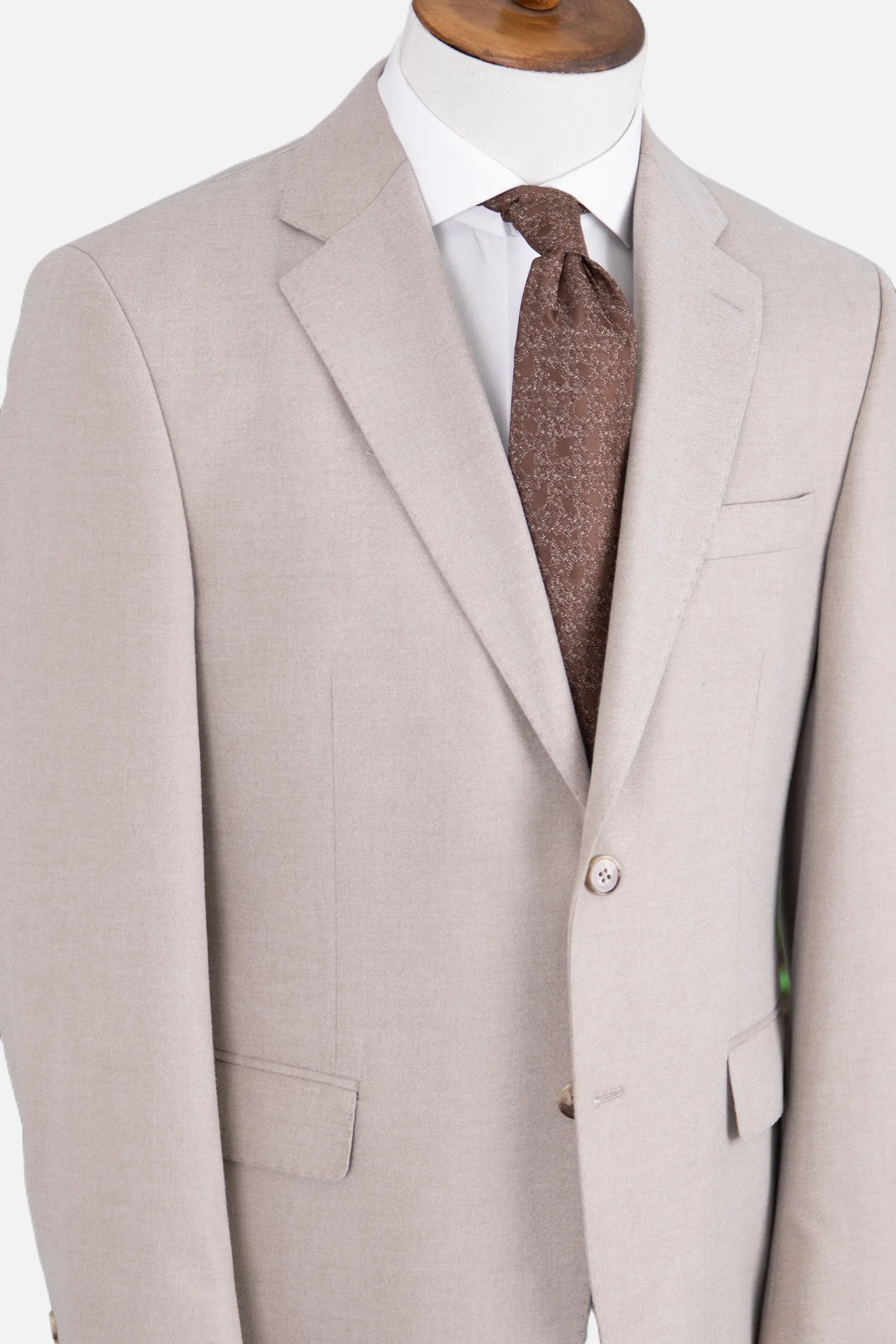 Yün Düz Takım Elbise - Bej