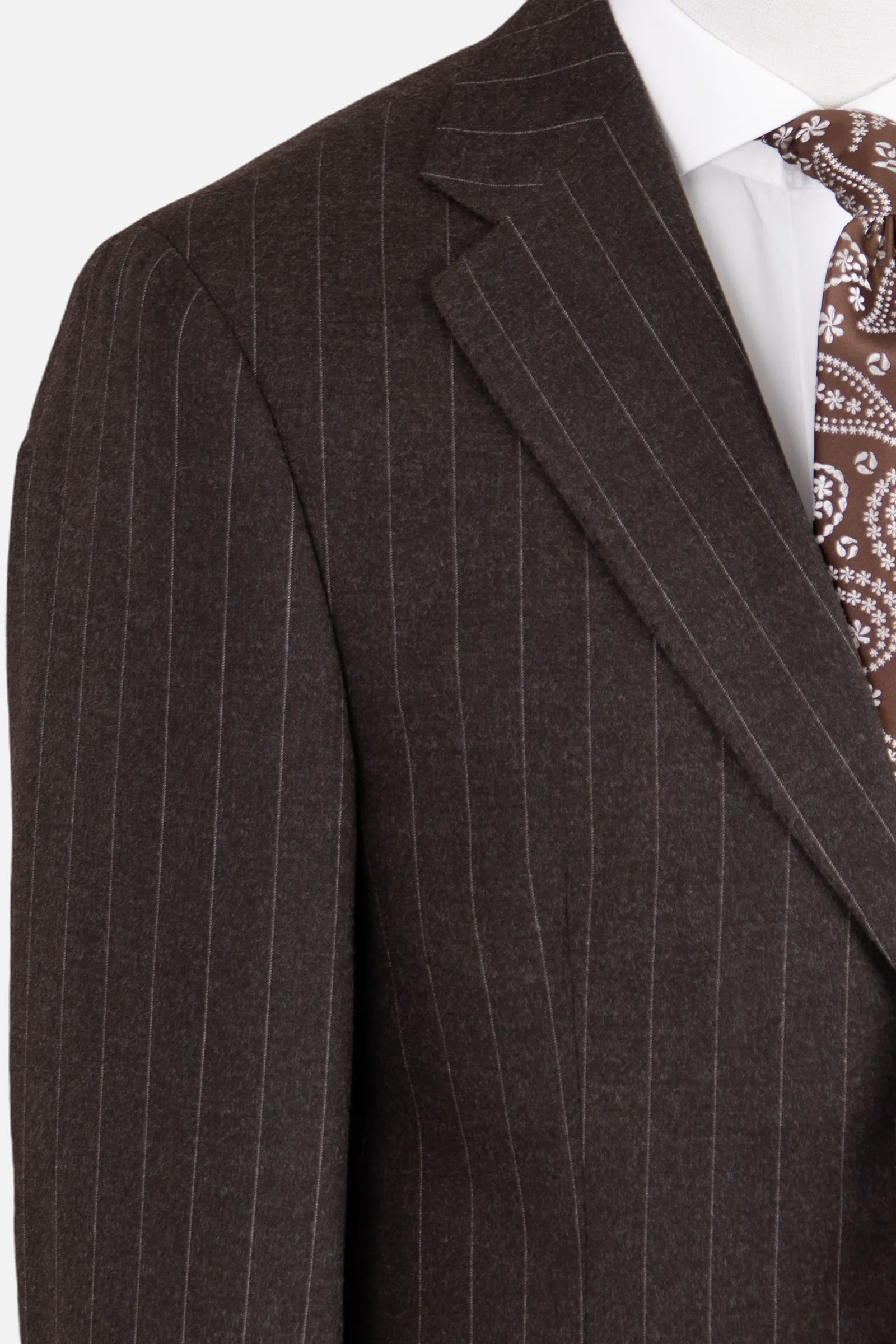 Yün Çizgili Takım Elbise - Kahverengi