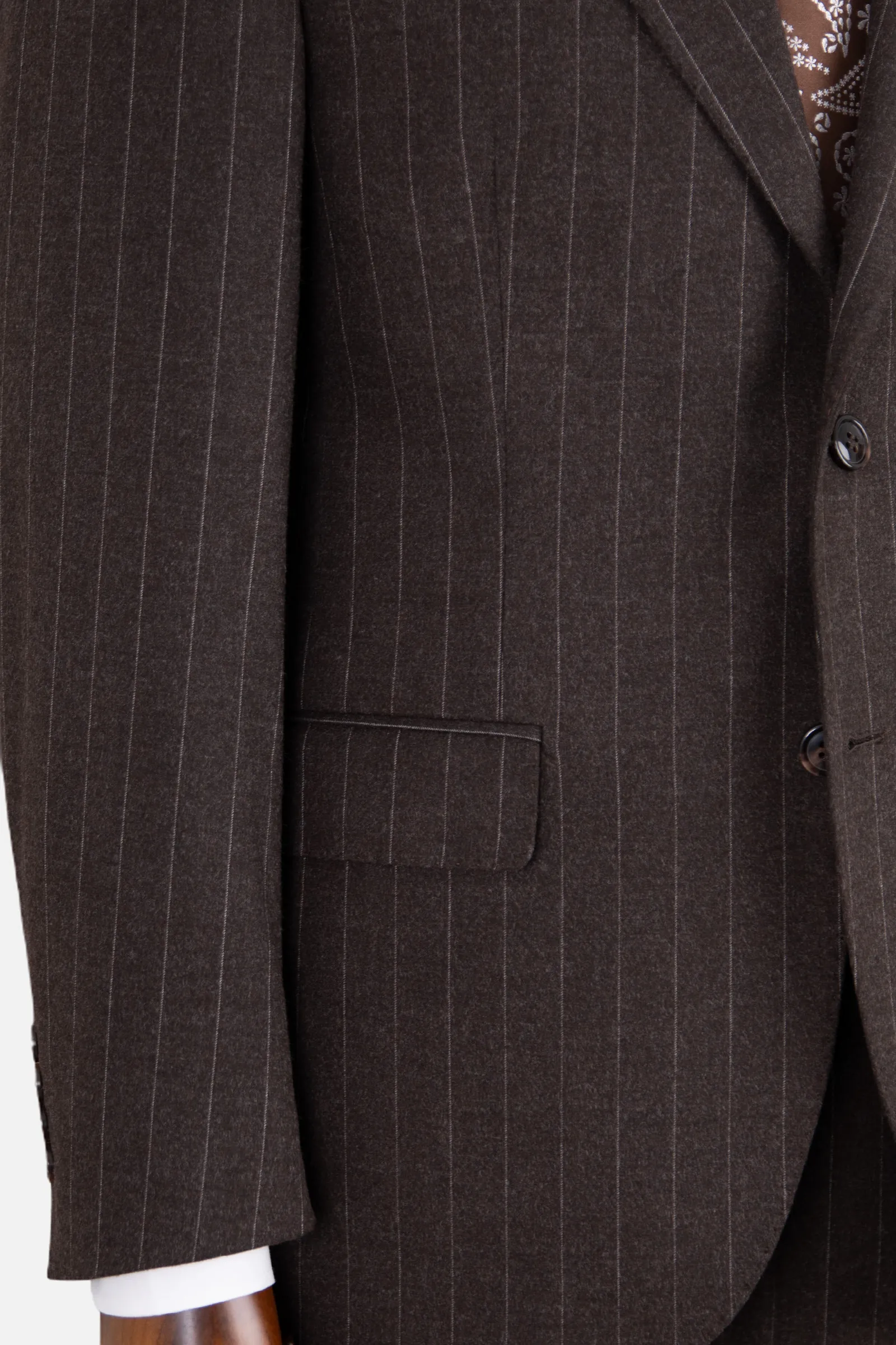 Yün Çizgili Takım Elbise - Kahverengi