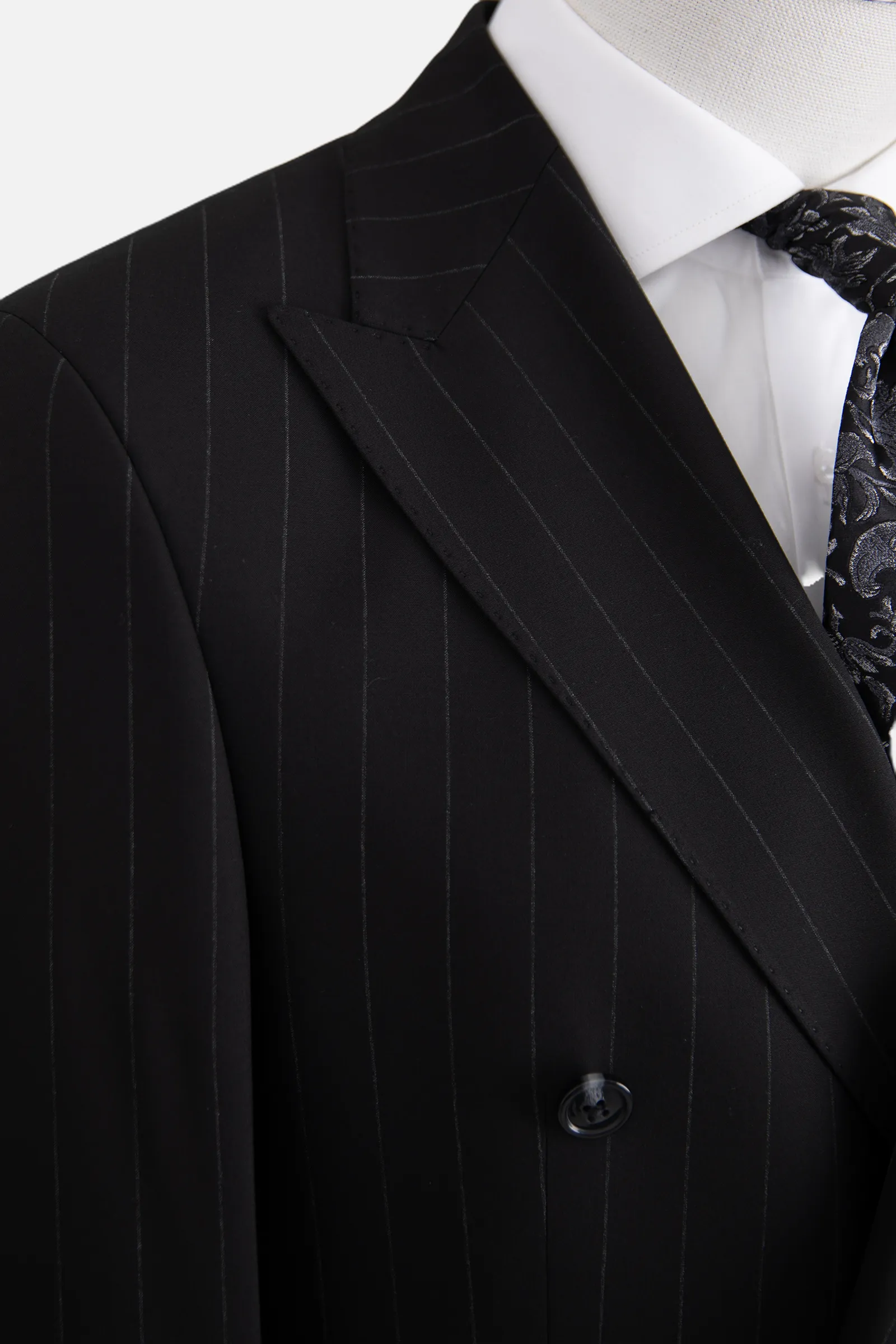 Kruvaze Çizgili Takım Elbise - Siyah