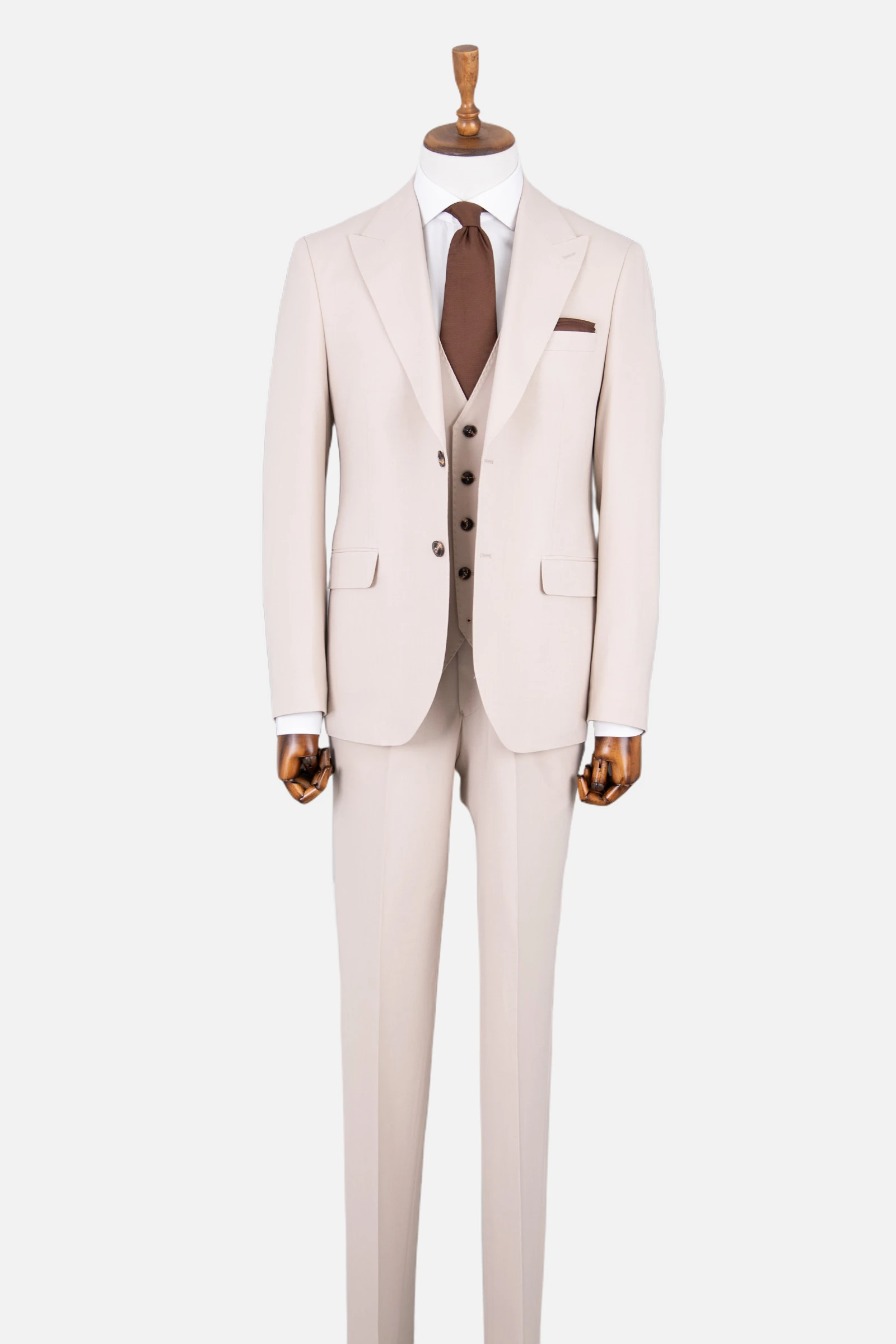 Erkek Yelekli Takım Elbise - Bej