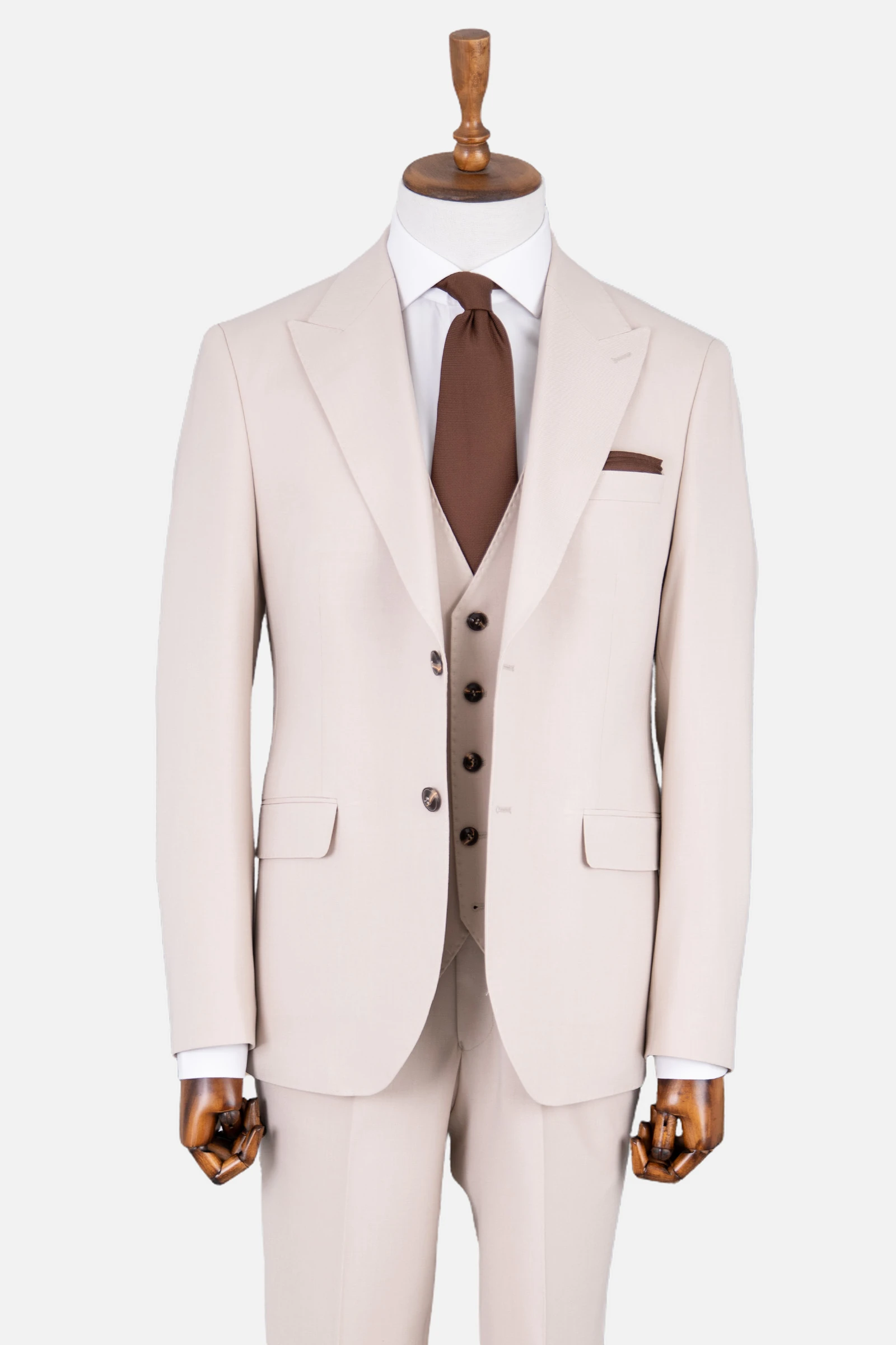 Erkek Yelekli Takım Elbise - Bej
