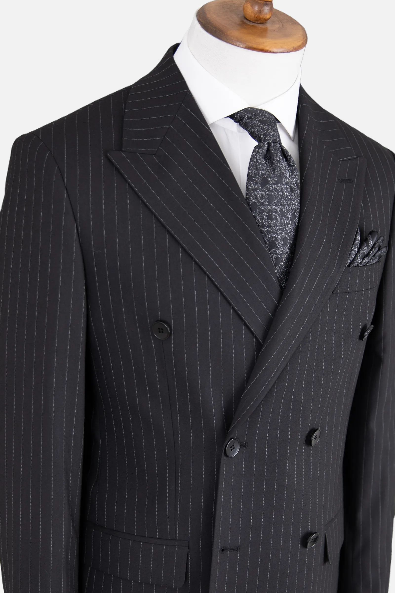 Kruvaze Çizgili Takım Elbise - Siyah