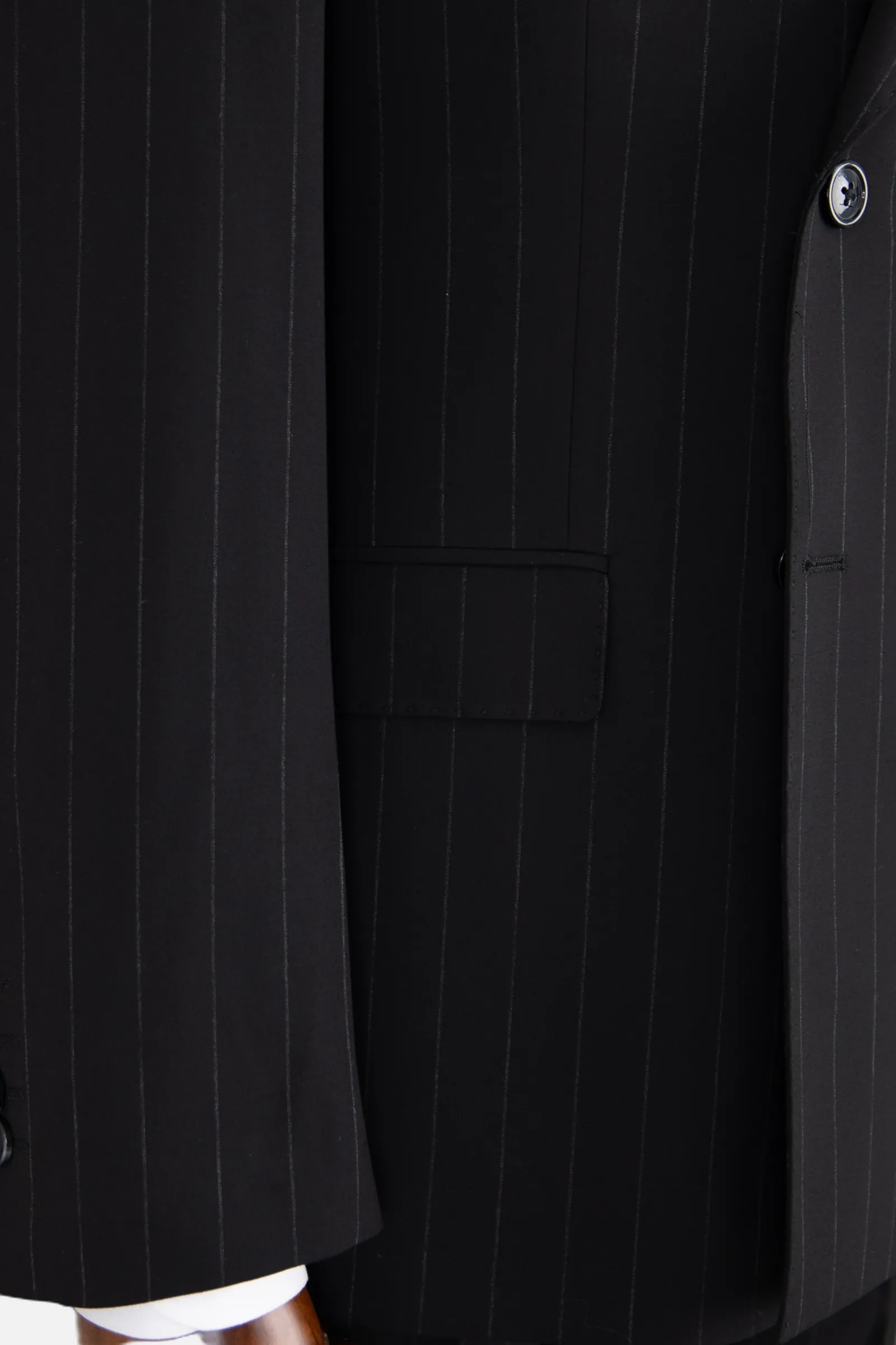 Kruvaze Çizgili Takım Elbise - Siyah