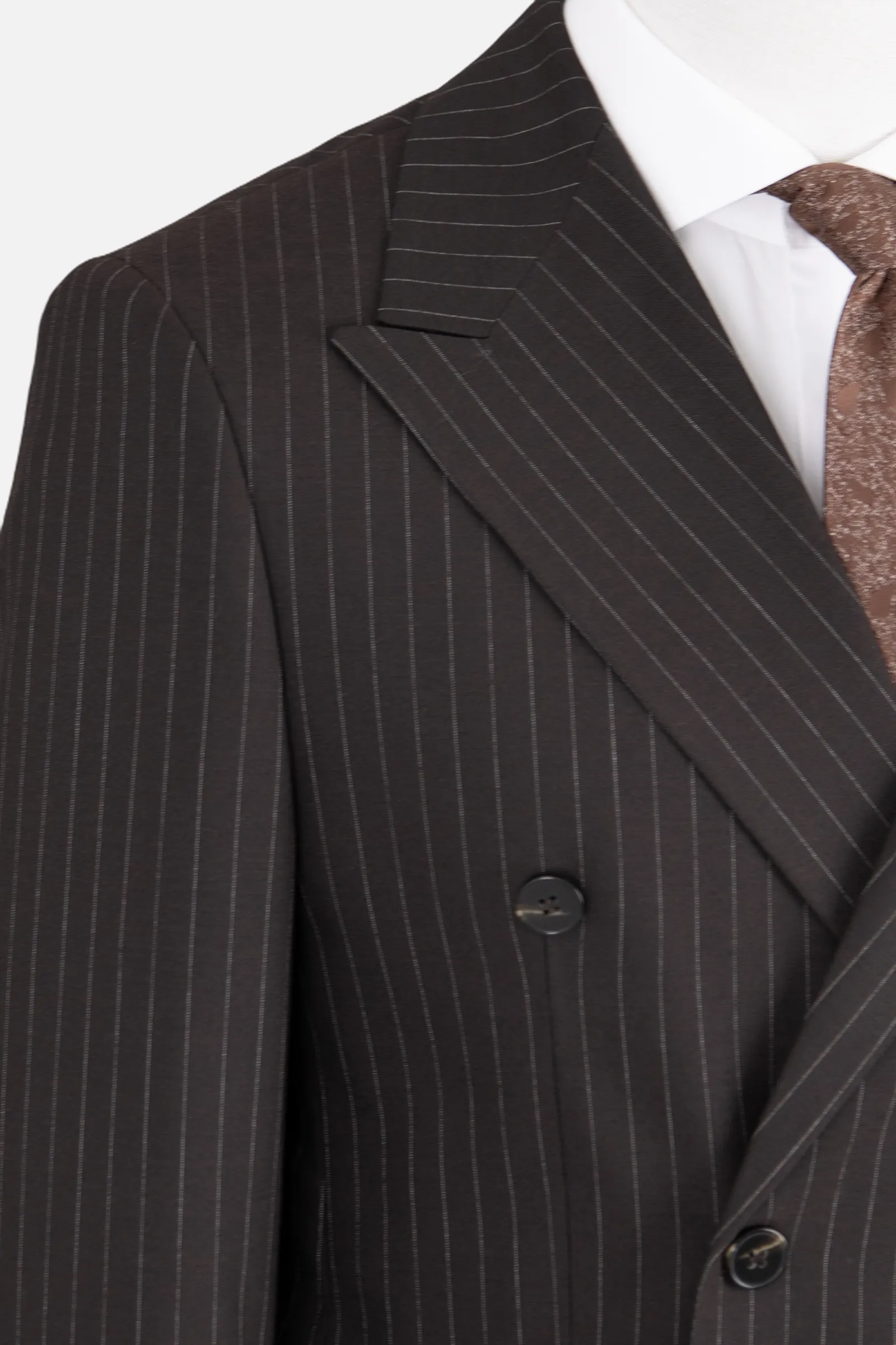 Kruvaze Çizgili Takım Elbise - Acı Kahve