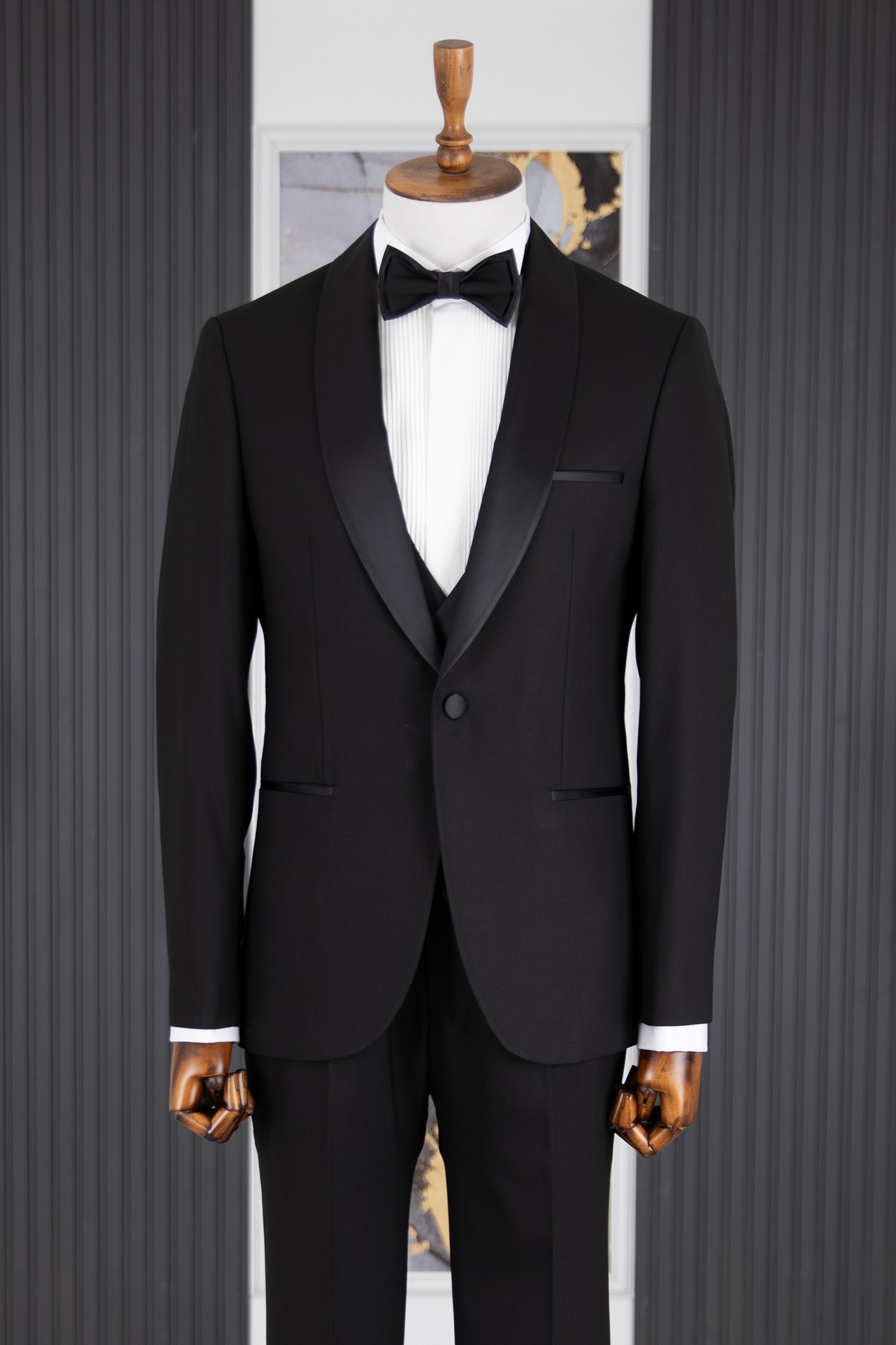 Modern Fit Şal Yaka Kruvaze Yelekli Smokin
