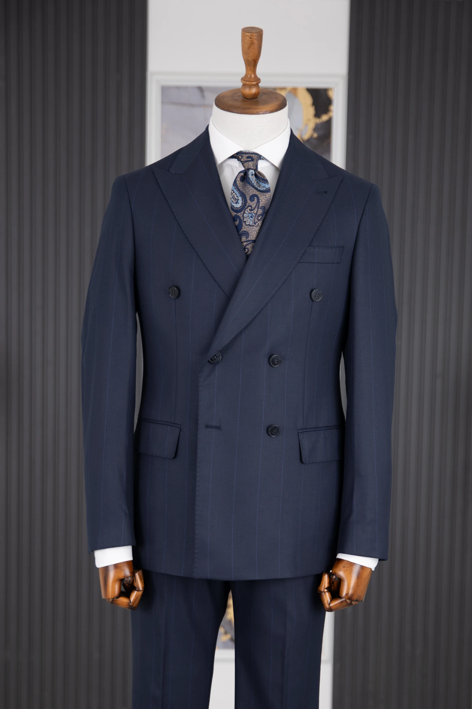 Kruvaze Çizgili Takım Elbise - Lacivert