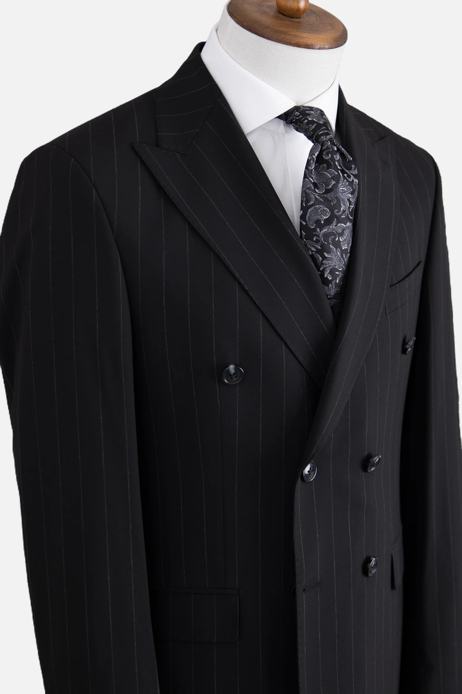 Kruvaze Çizgili Takım Elbise - Siyah