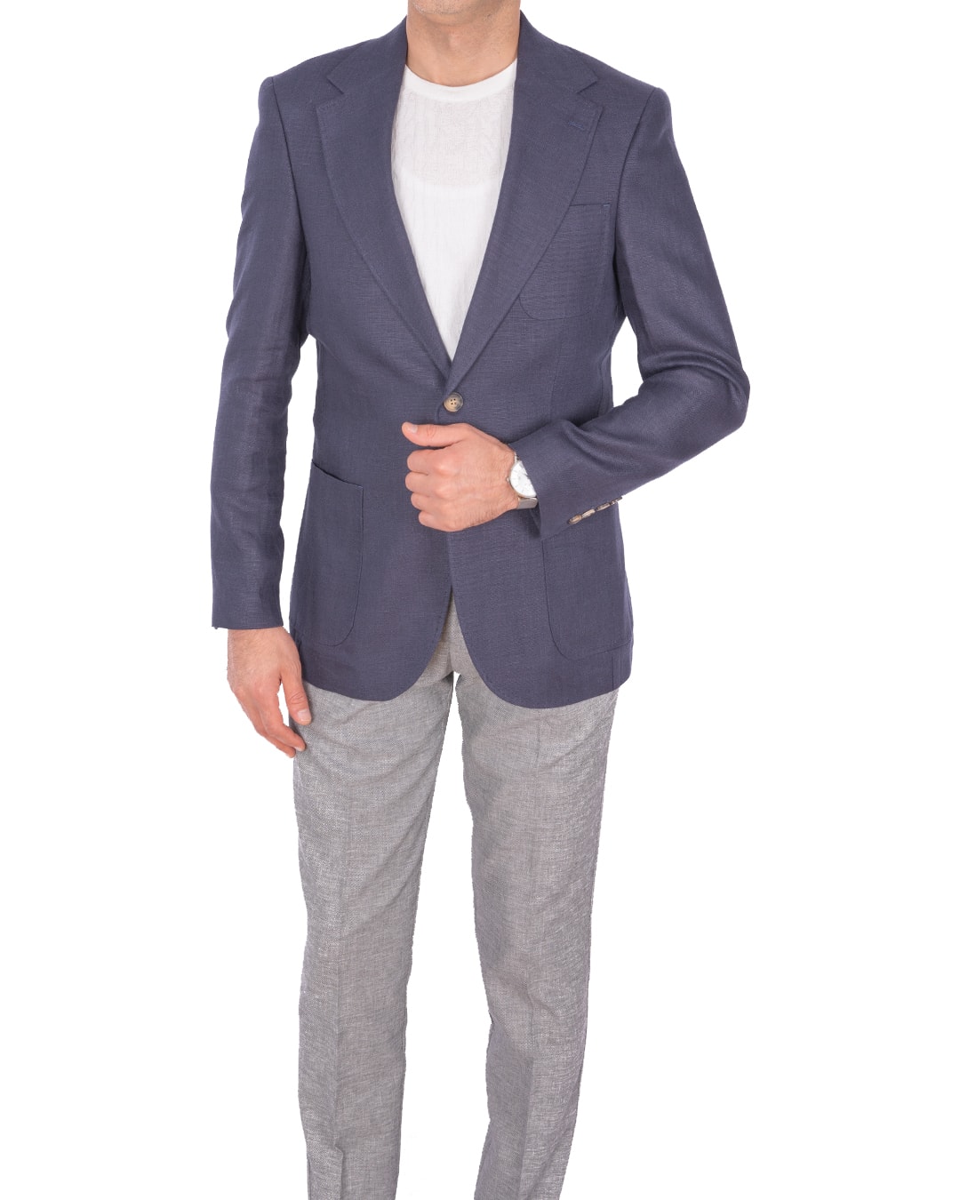 Slim Fit Keten Ceket - Lacivert