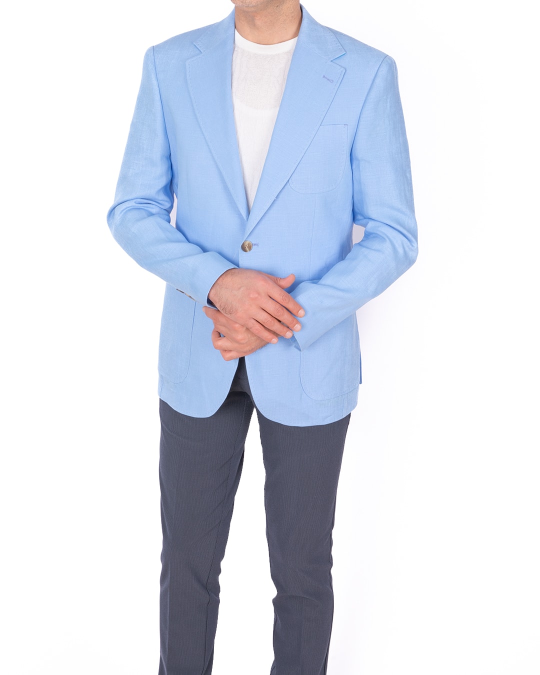 Slim Fit Keten Ceket - Mavi