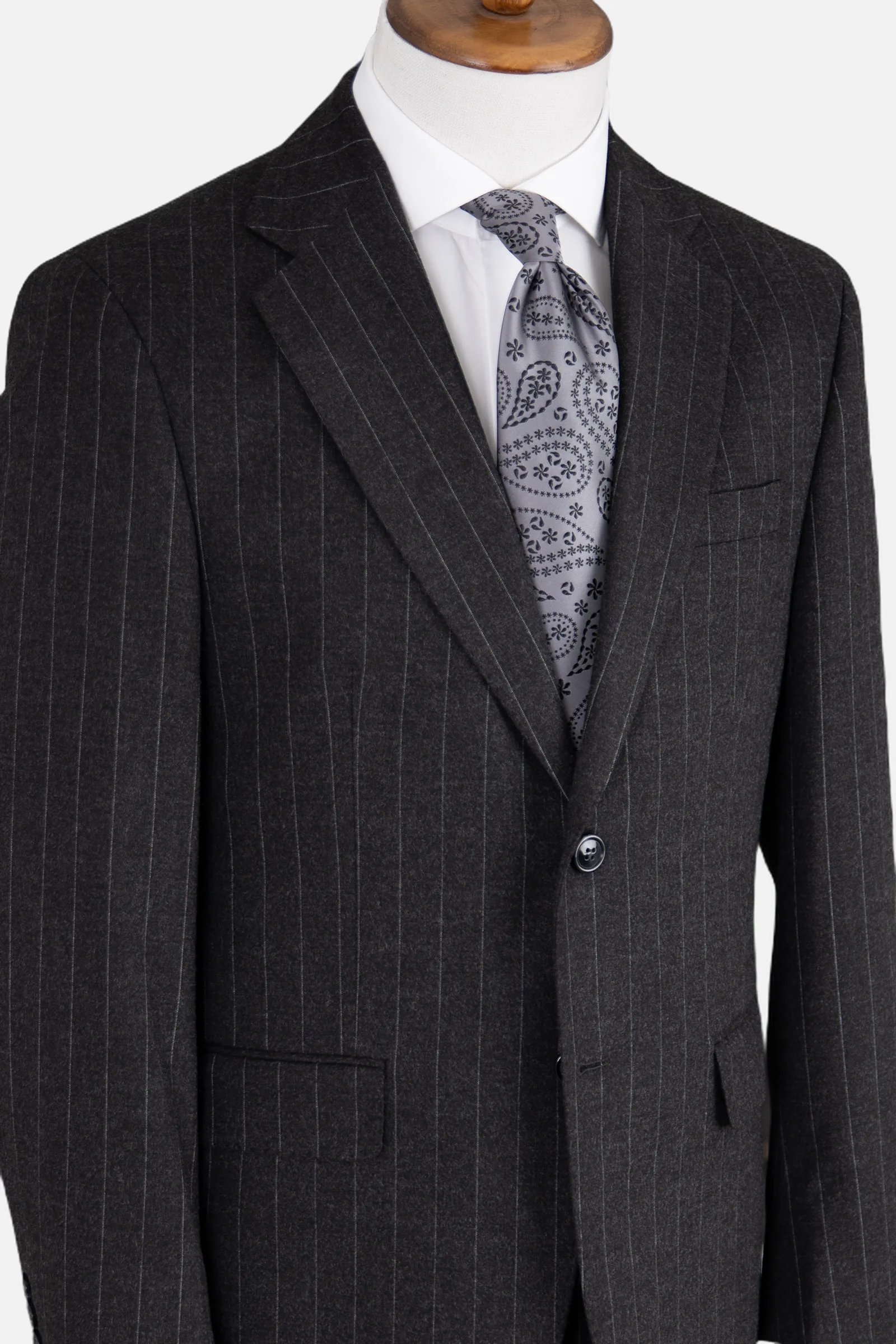 Yün Çizgili Takım Elbise - Siyah