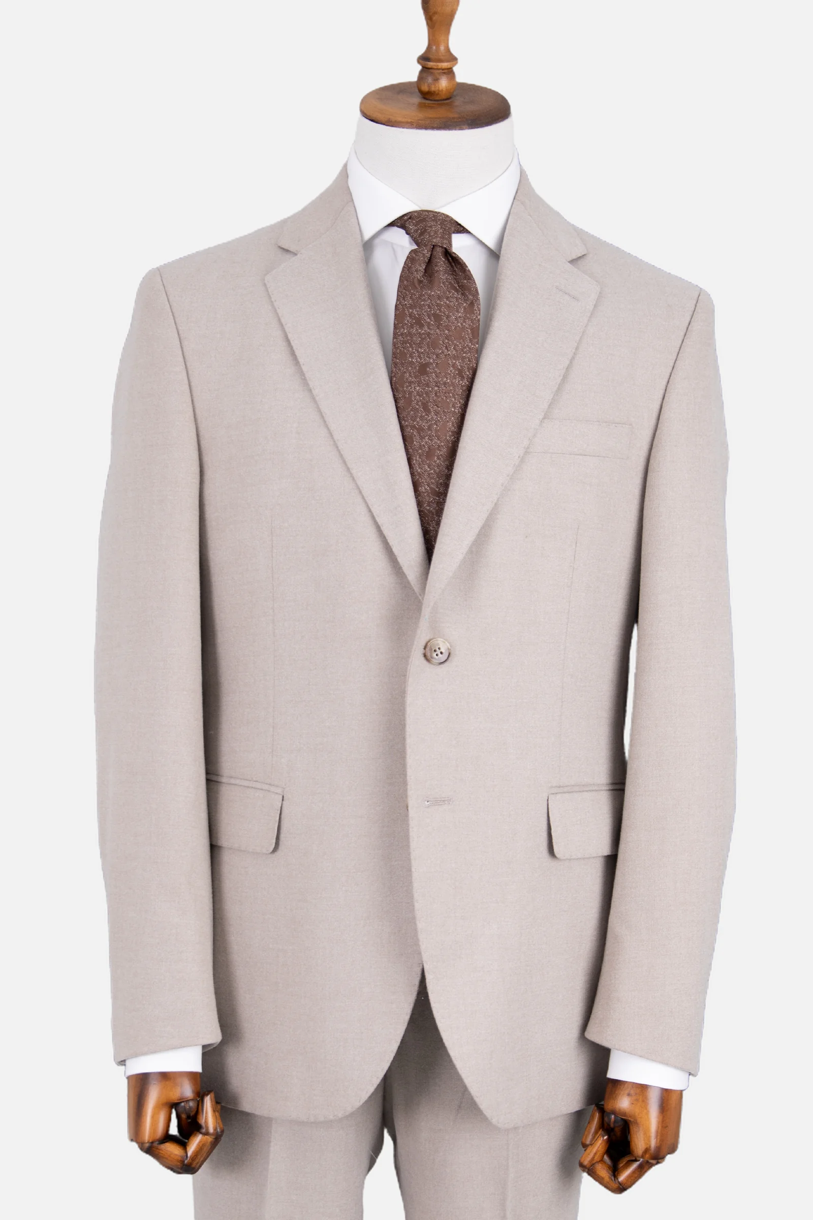 Yün Düz Takım Elbise - Bej