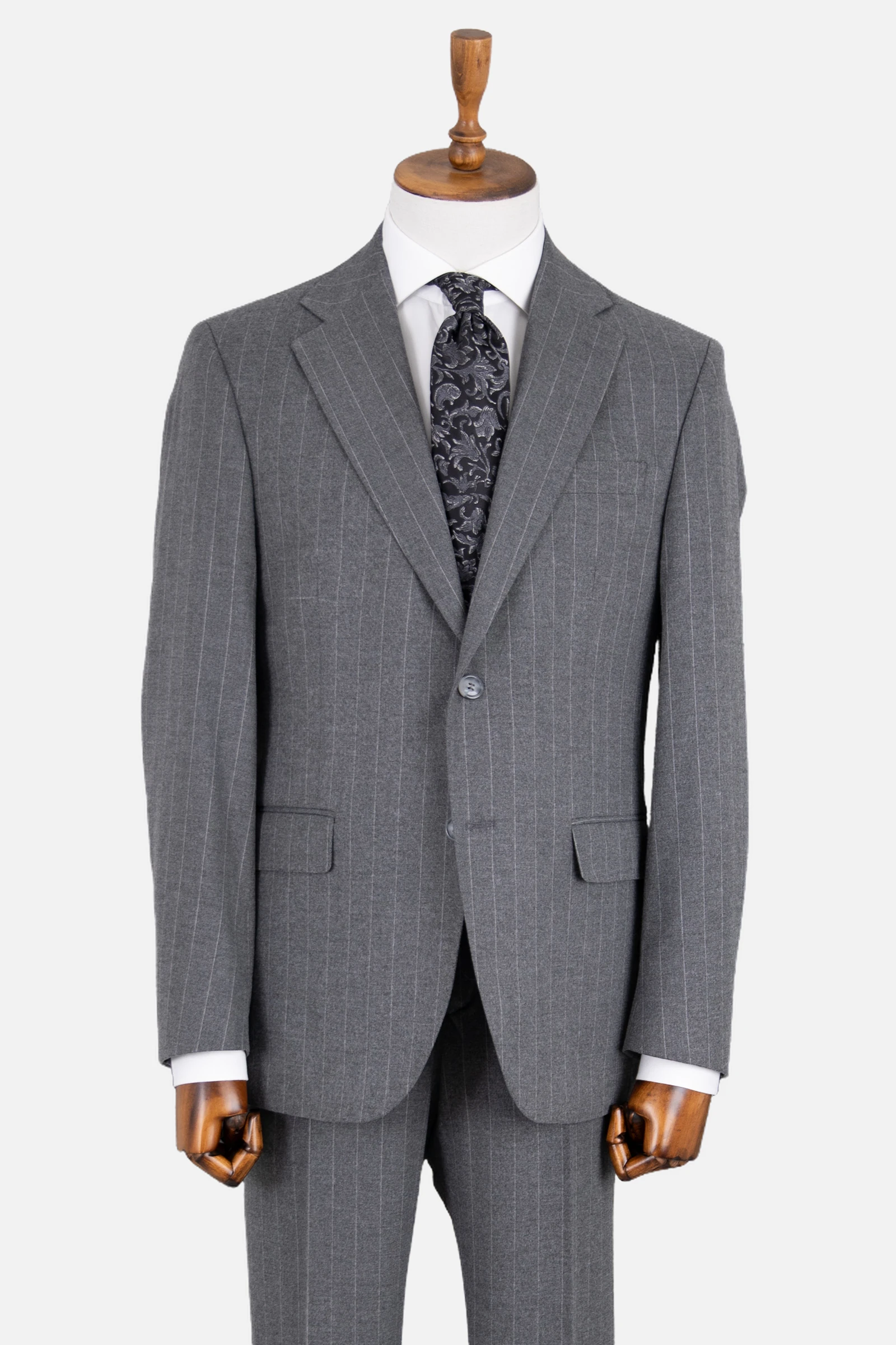 Yün Çizgili Takım Elbise - Gri