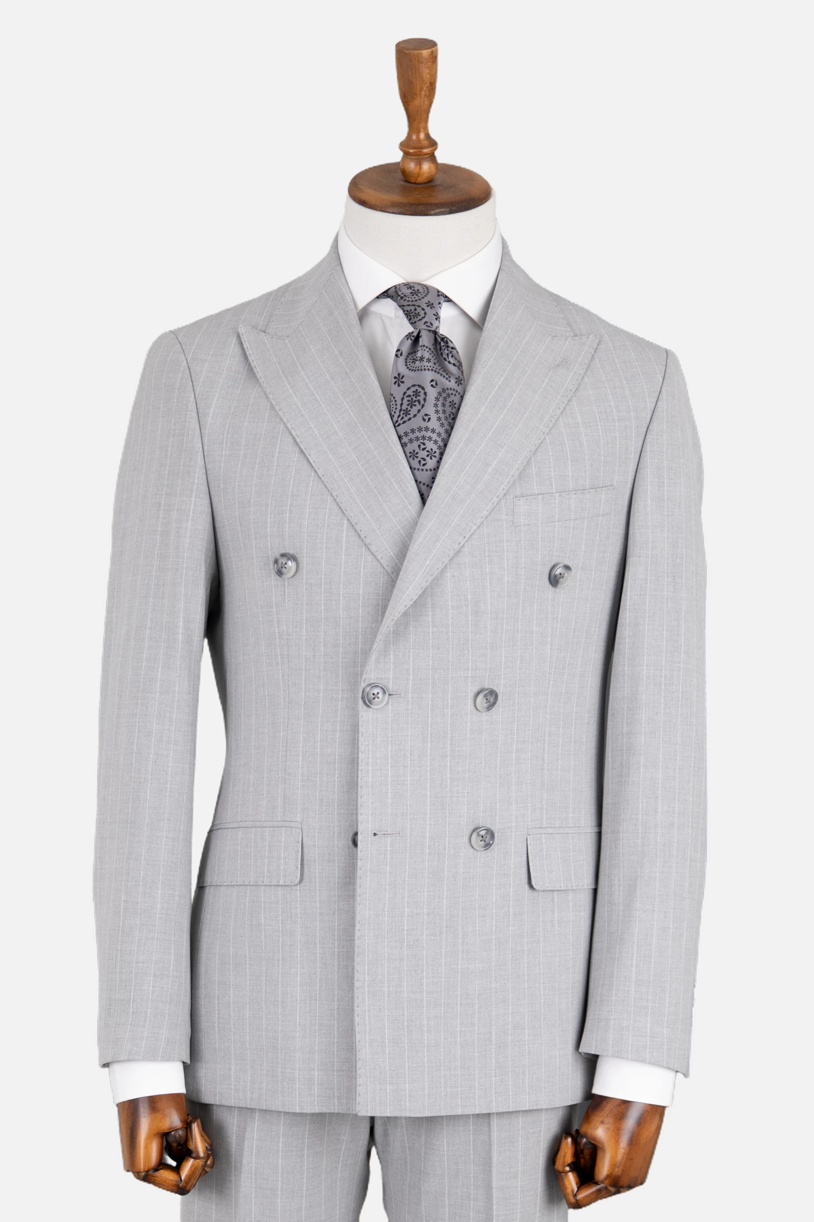 Kruvaze Çizgili Takım Elbise - A.Gri