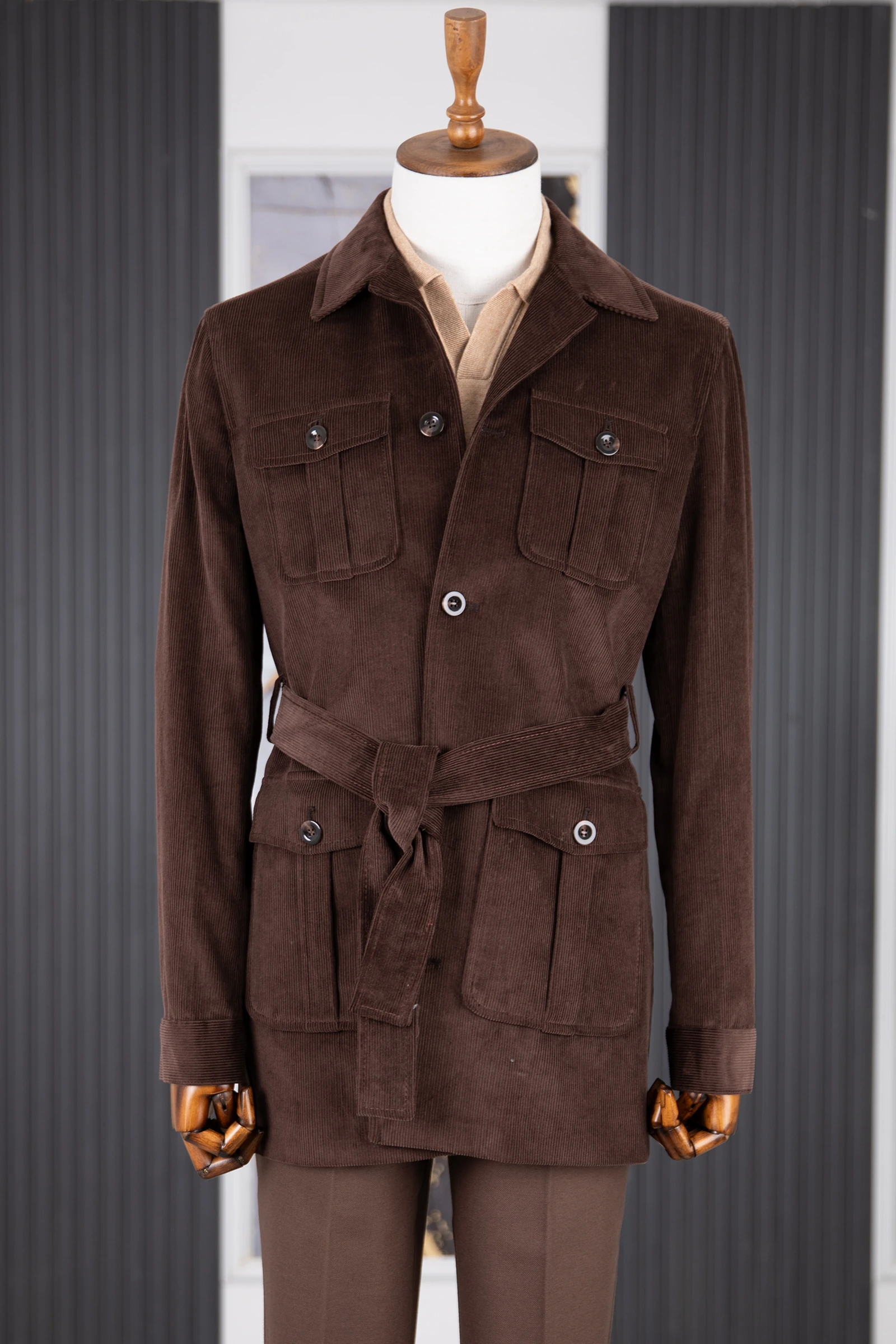 Kadife Kuşaklı Trençkot - Kahverengi