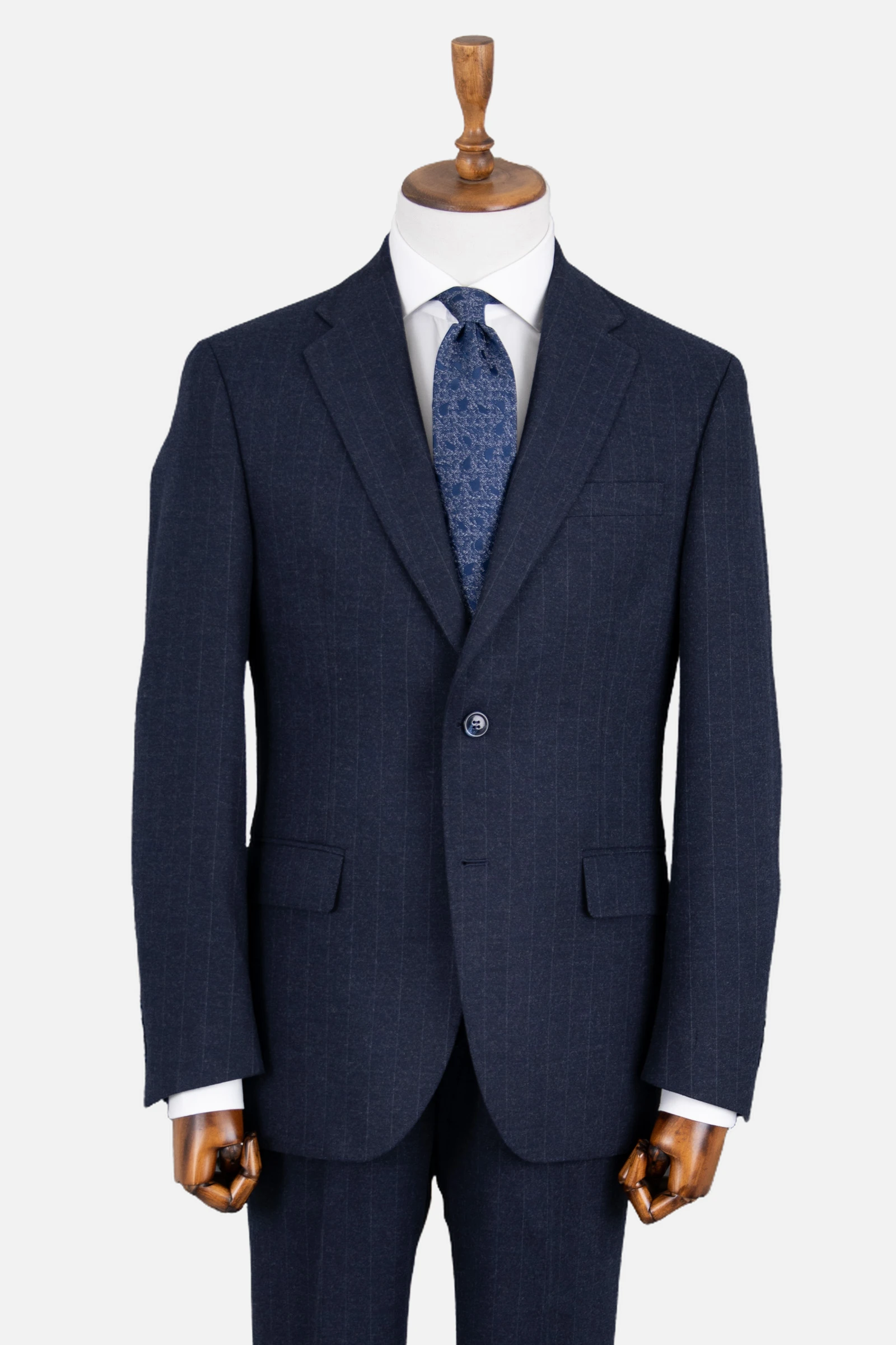 Yün Çizgili Takım Elbise - Lacivert