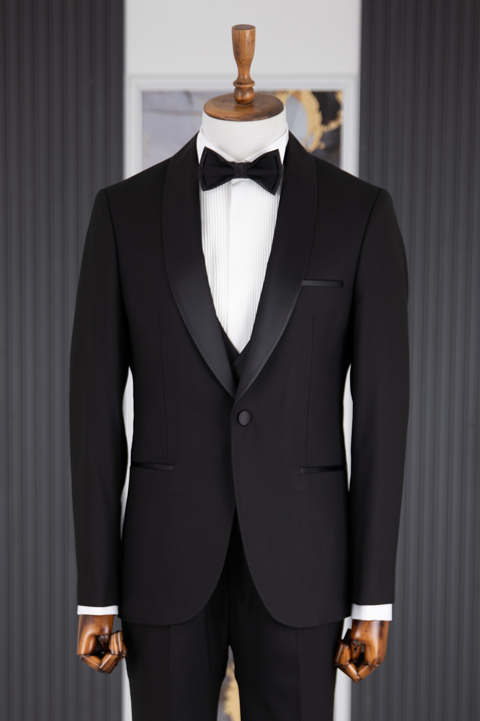 Modern Fit Şal Yaka Kruvaze Yelekli Smokin