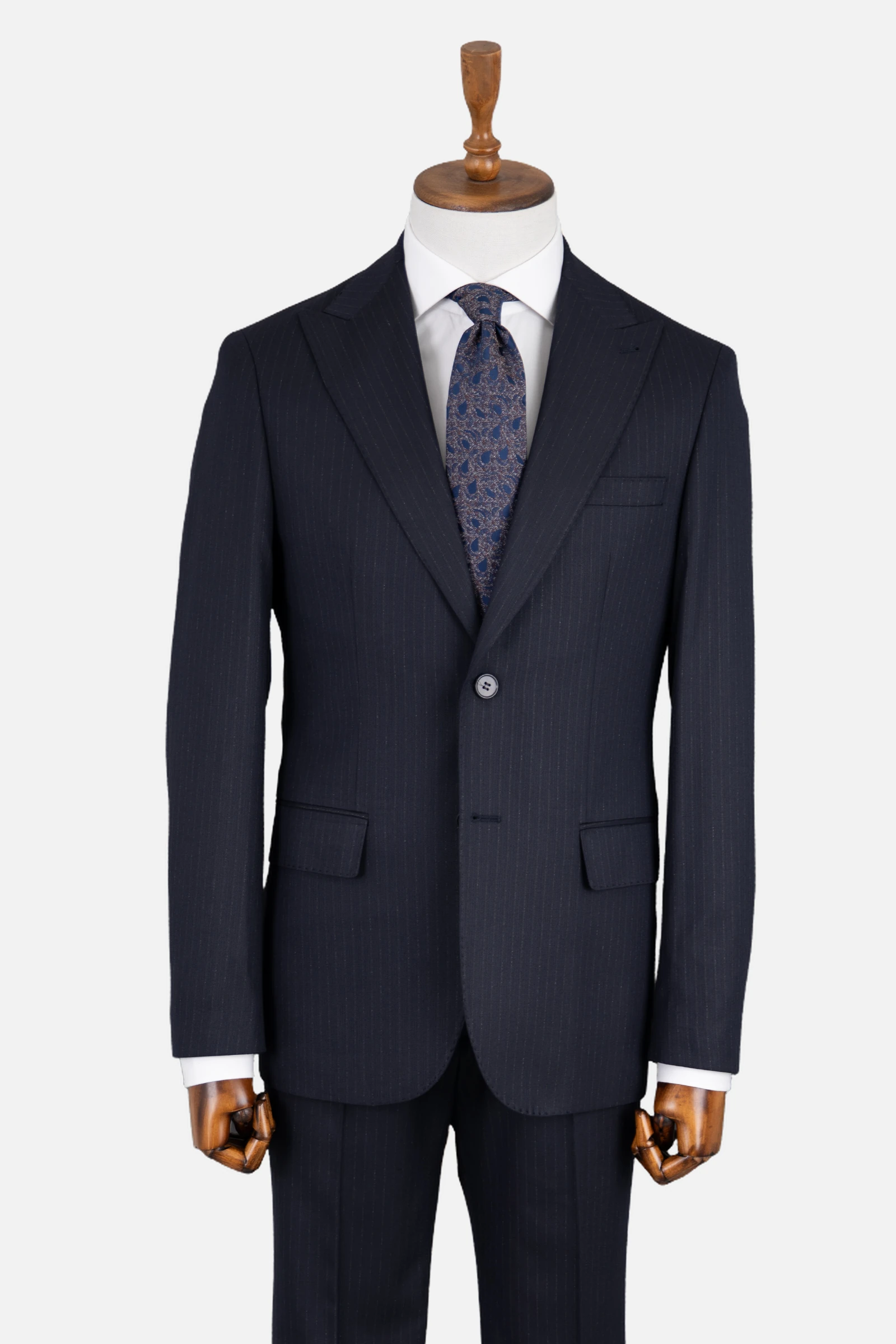 Yün Çizgili Takım Elbise - Lacivert