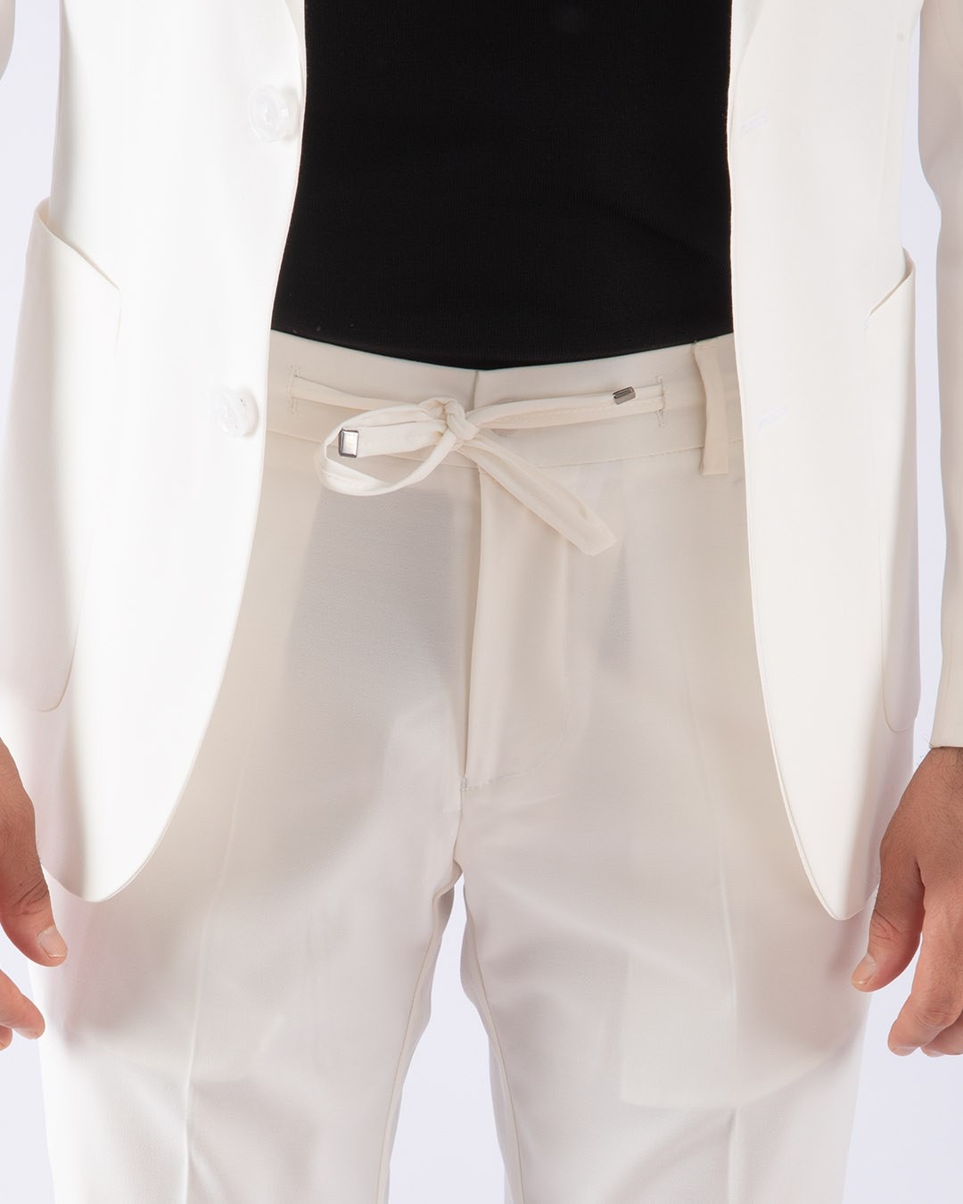 Jogger Bağcıklı Pantolonlu Takım Elbise - Beyaz
