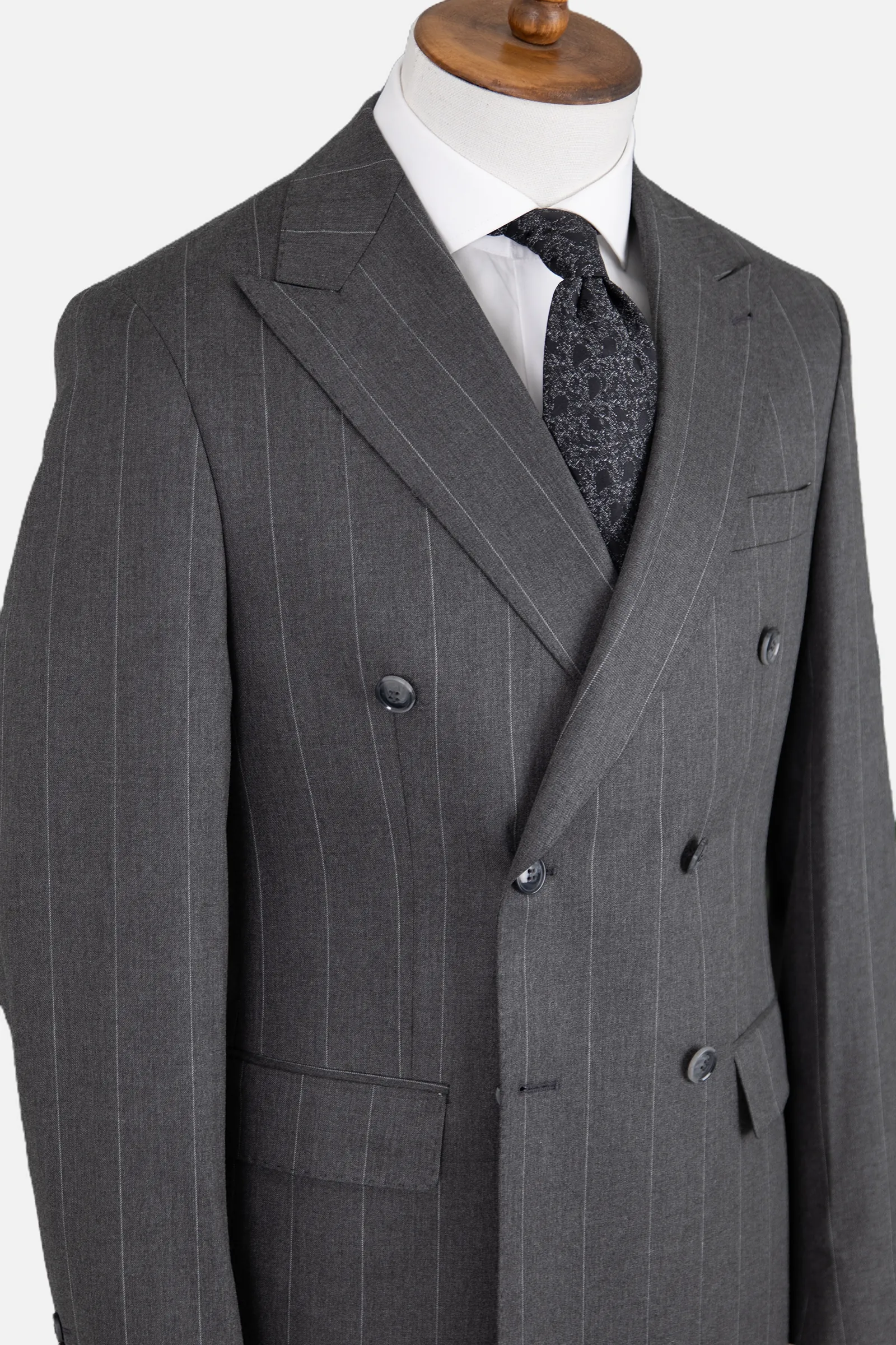 Kruvaze Çizgili Takım Elbise - Gri