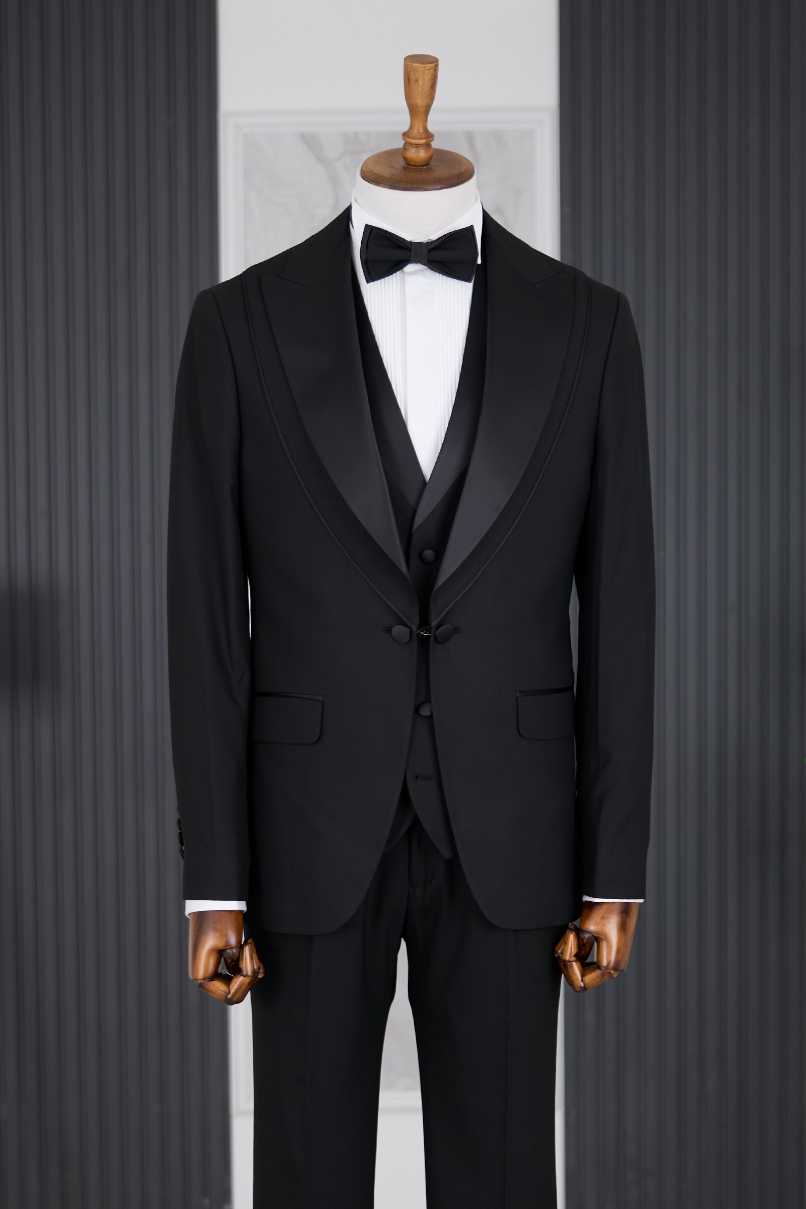 Modern Fit Çift İlikli Yelekli Smokin & Damatlık - Siyah