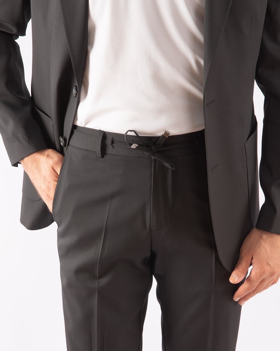 Jogger Bağcıklı Pantolonlu Takım Elbise - Siyah