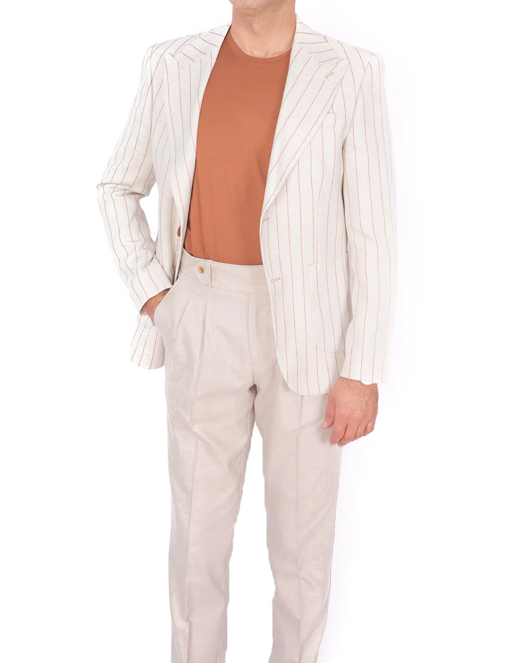 Slim Fit Keten Ceket - Kiremit