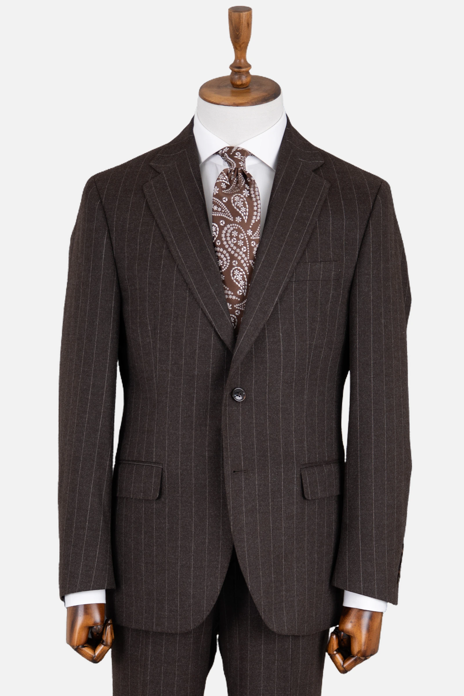 Yün Çizgili Takım Elbise - Kahverengi