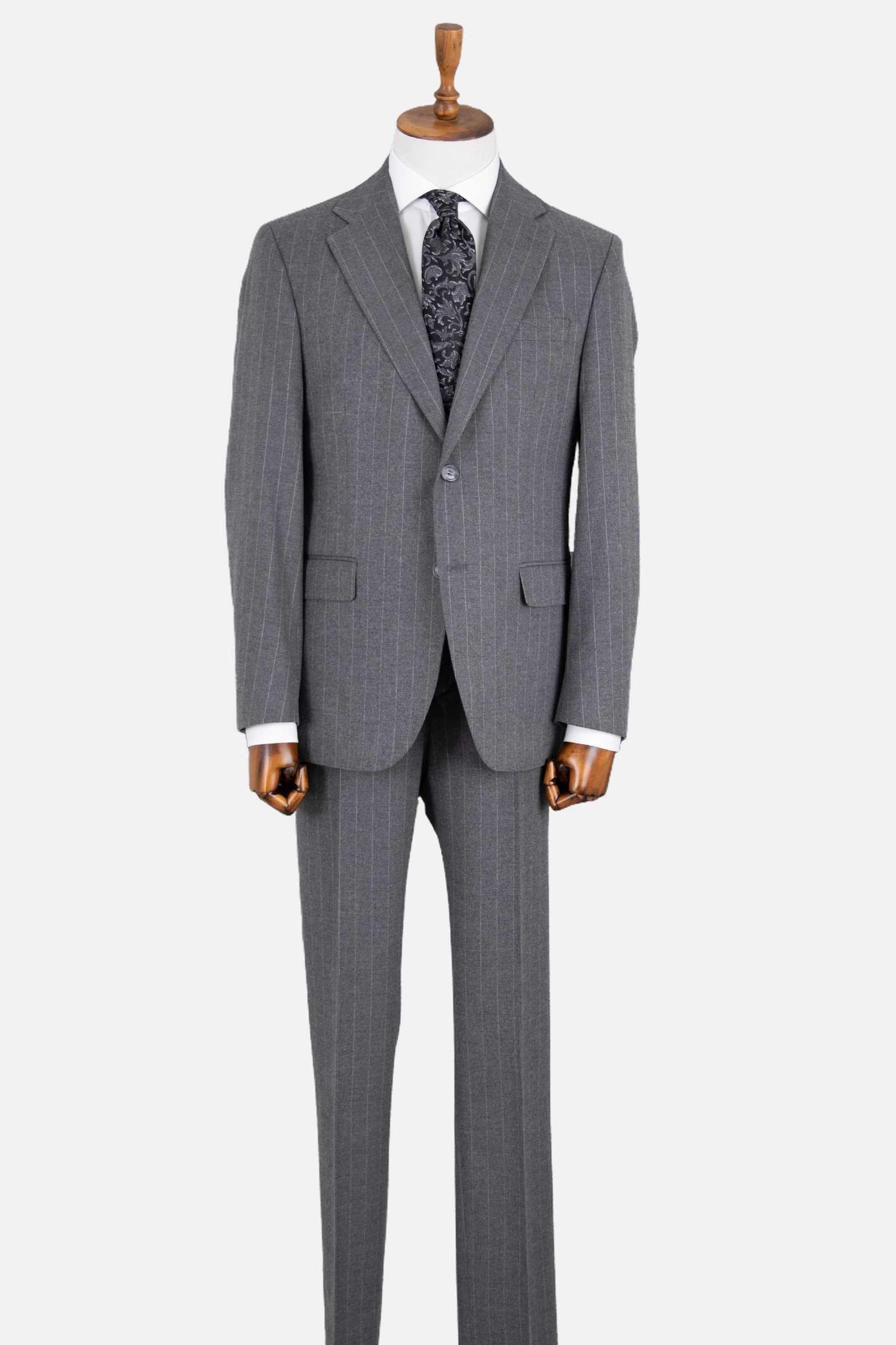 Yün Çizgili Takım Elbise - Gri