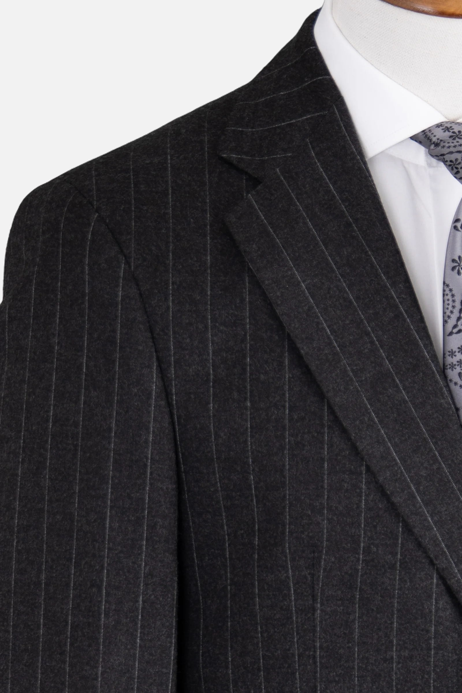 Yün Çizgili Takım Elbise - Siyah