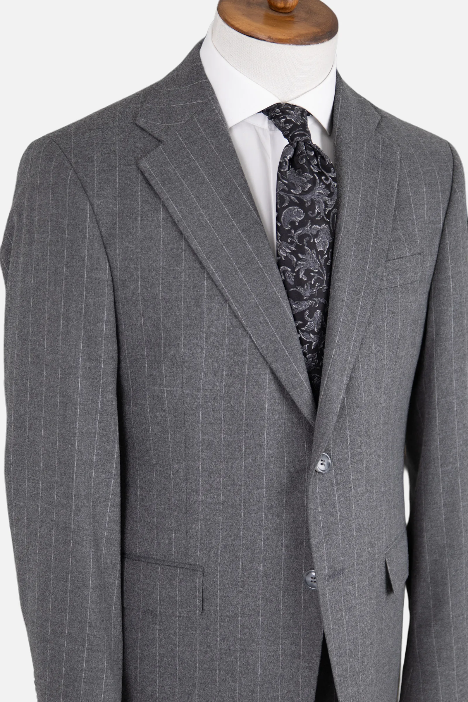 Yün Çizgili Takım Elbise - Gri