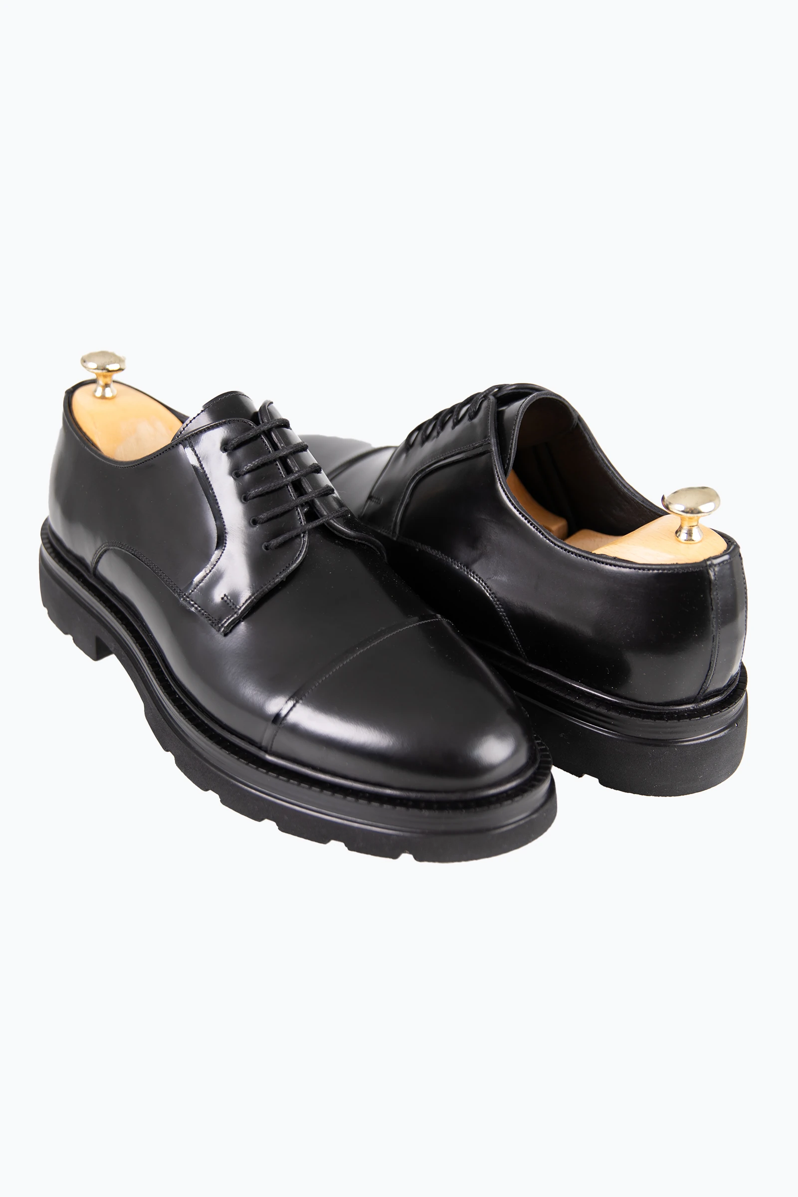 Erkek Bağcıklı Eva Taban Deri Ayakkabı - Siyah Açma