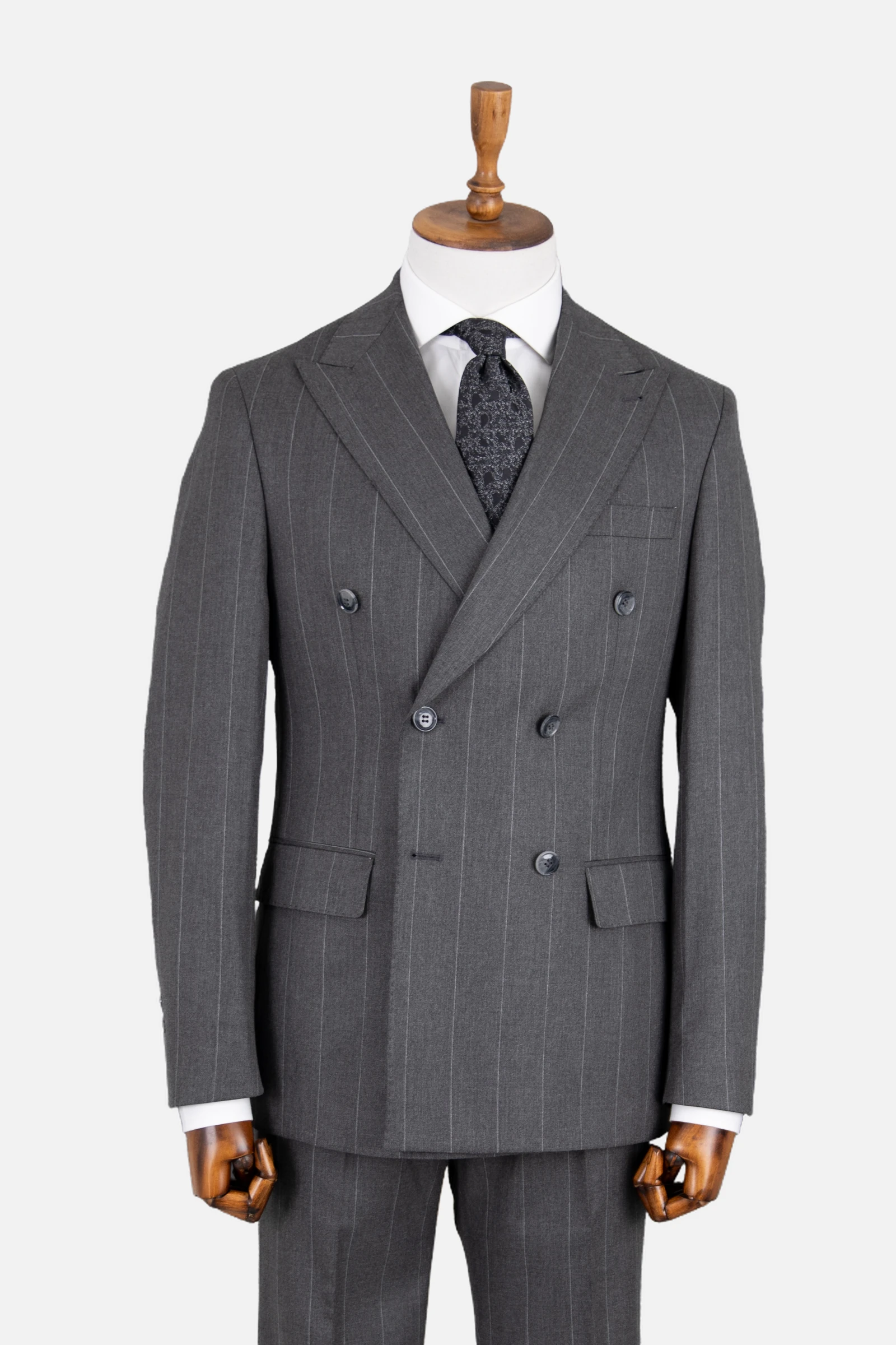 Kruvaze Çizgili Takım Elbise - Gri