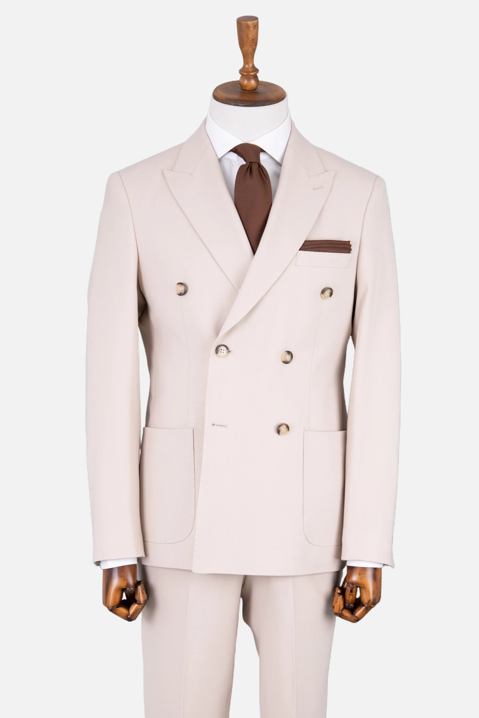 Erkek Kruvaze Takım Elbise - Bej