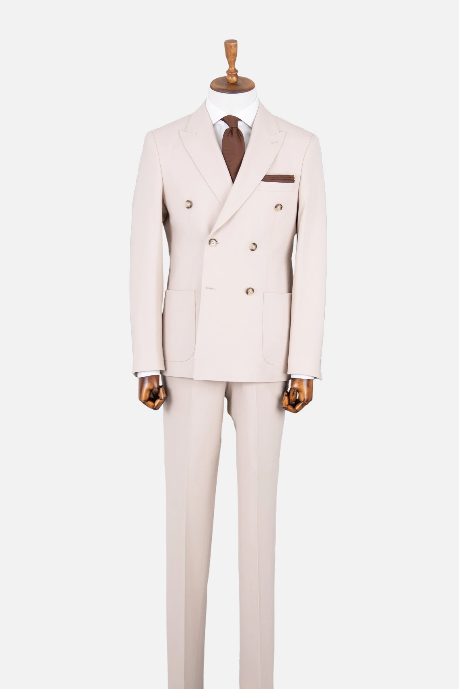 Erkek Kruvaze Takım Elbise - Bej