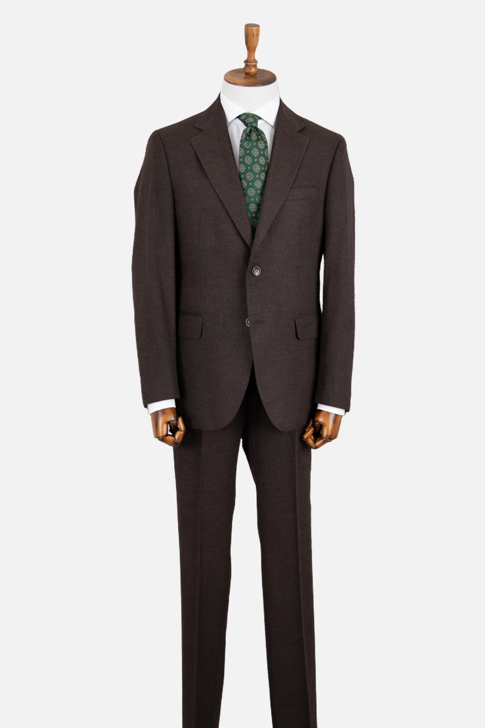 Yün Düz Takım Elbise - Kahverengi